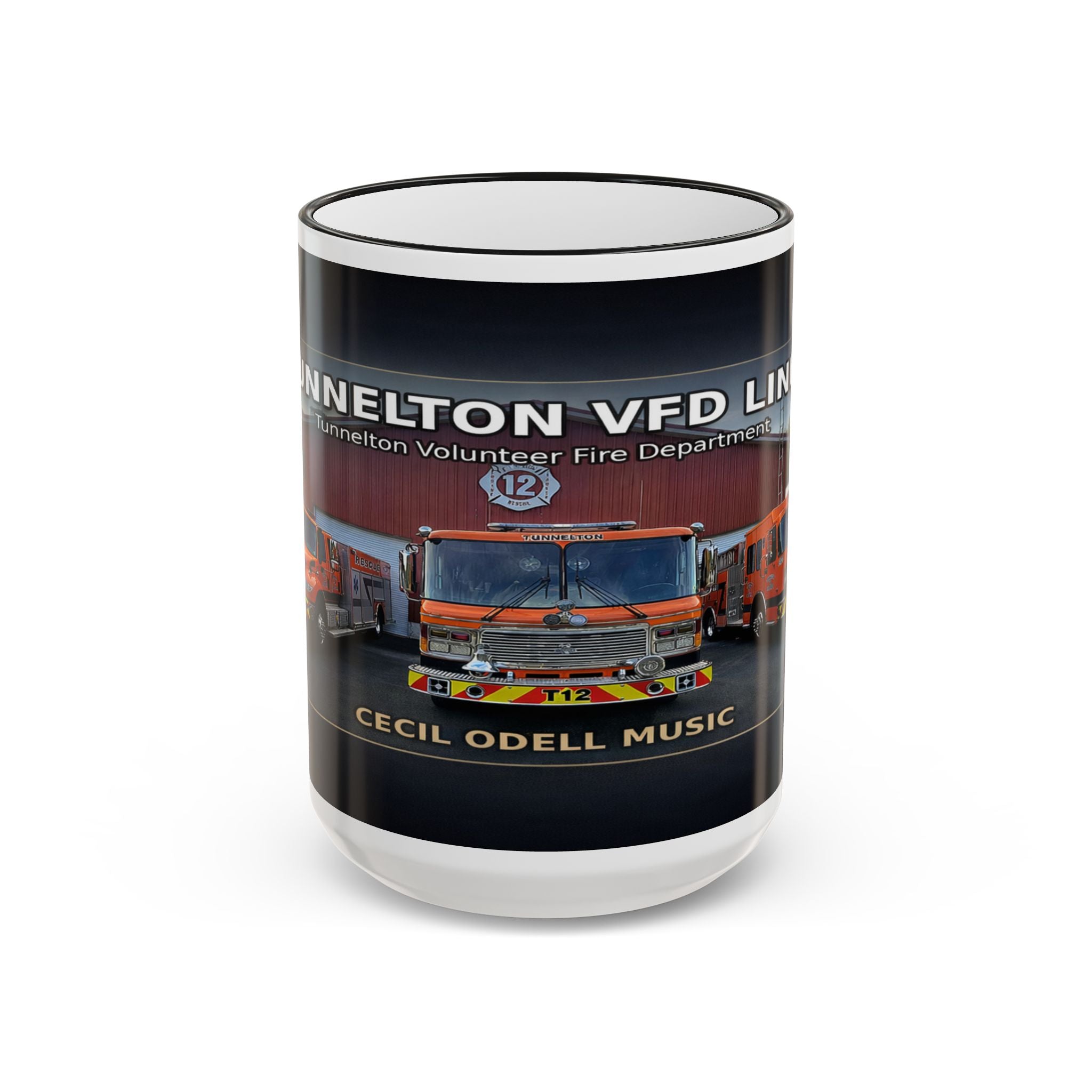 Fire Truck Photo Accent Rim Mug: "Cecil Odell Music" Volunteer Fire Department Tribute (11oz/15oz)