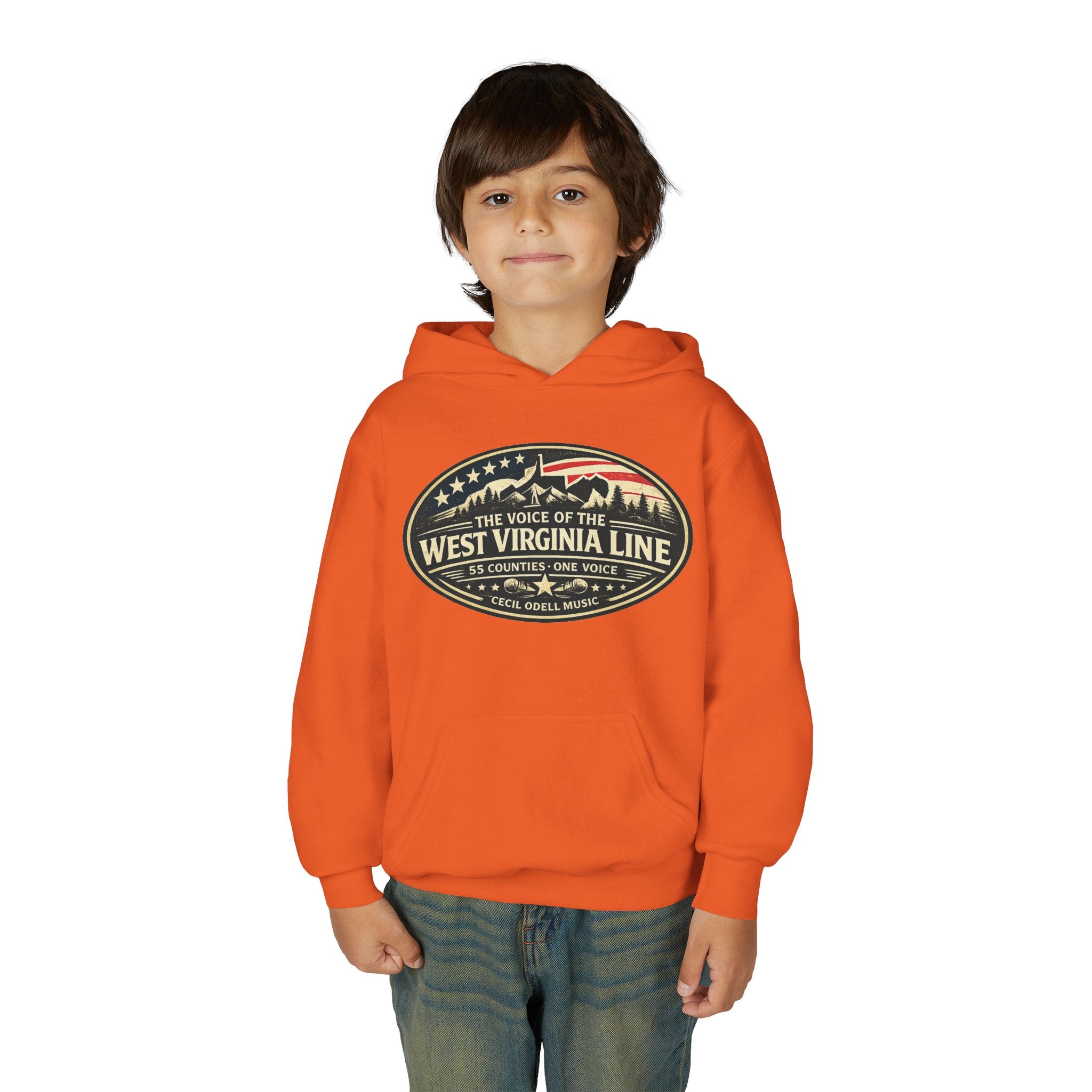 Youth Hoodie - '55 County Line' West Virginia Line Music Graphic Pullover