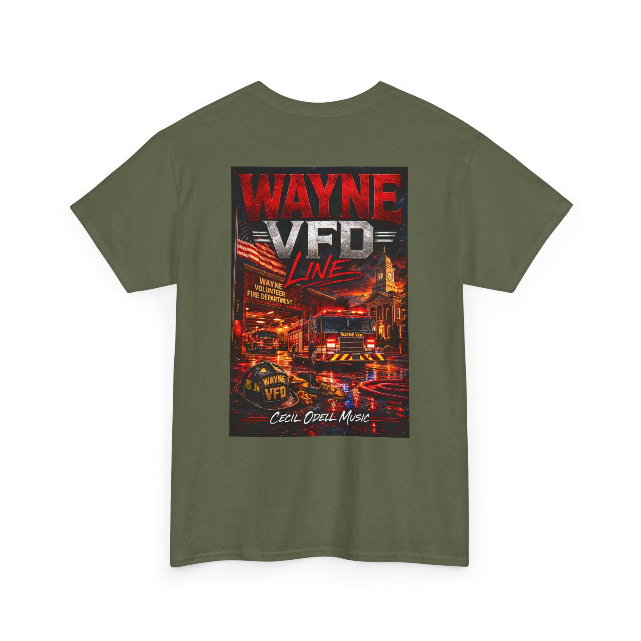 Wayne VFD Line Graphic Tee: Retro Firefighter Poster Shirt