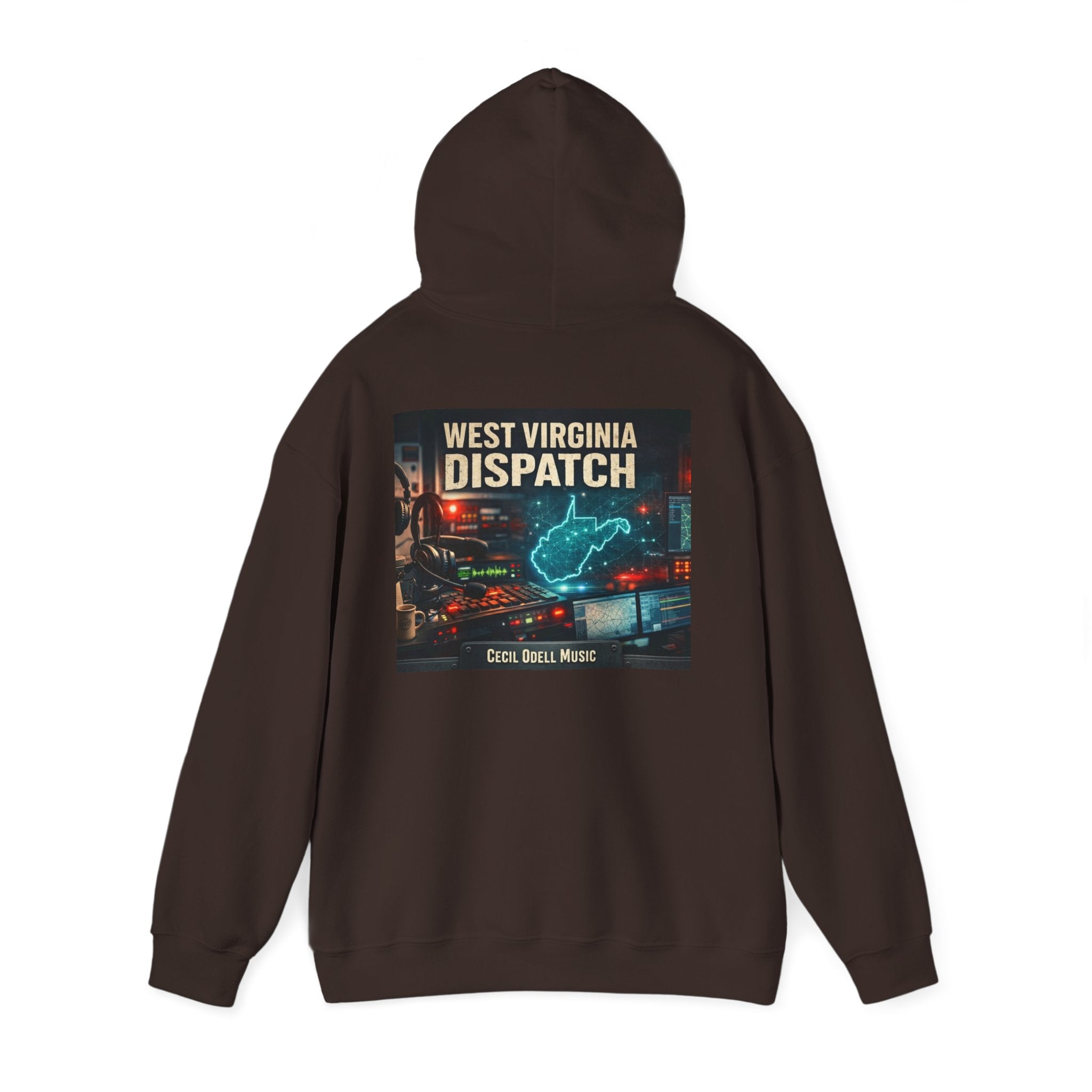 West Virginia Dispatch Hoodie: Retro Neon State Map & Eagle Graphic