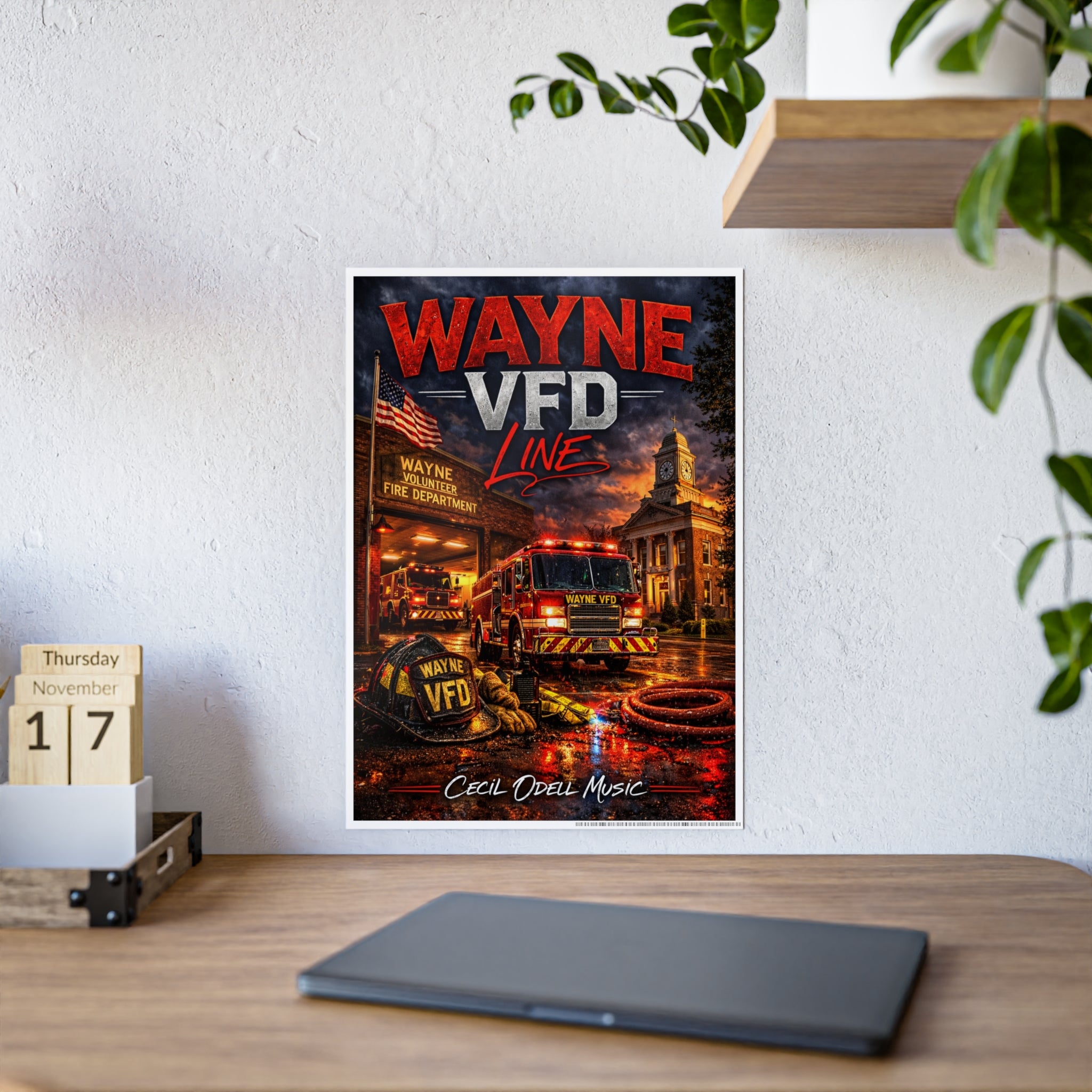 Wayne VFD Line Gloss Poster: Firefighter Station Art Print