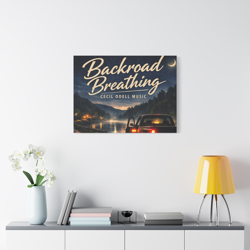 Backroad Breathing Matte Canvas Wall Art: Night Truck Landscape Music Print
