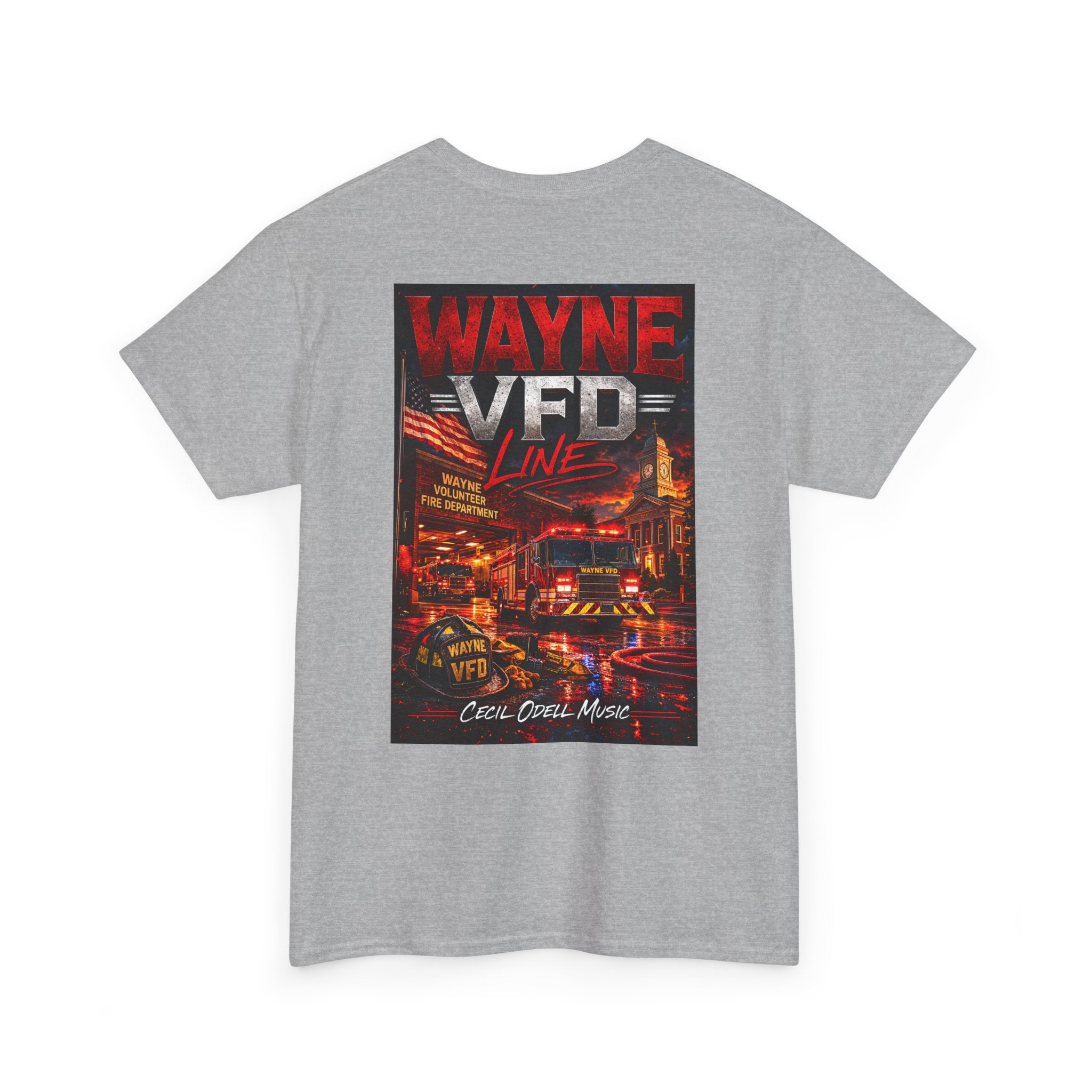 Wayne VFD Line Graphic Tee: Retro Firefighter Poster Shirt