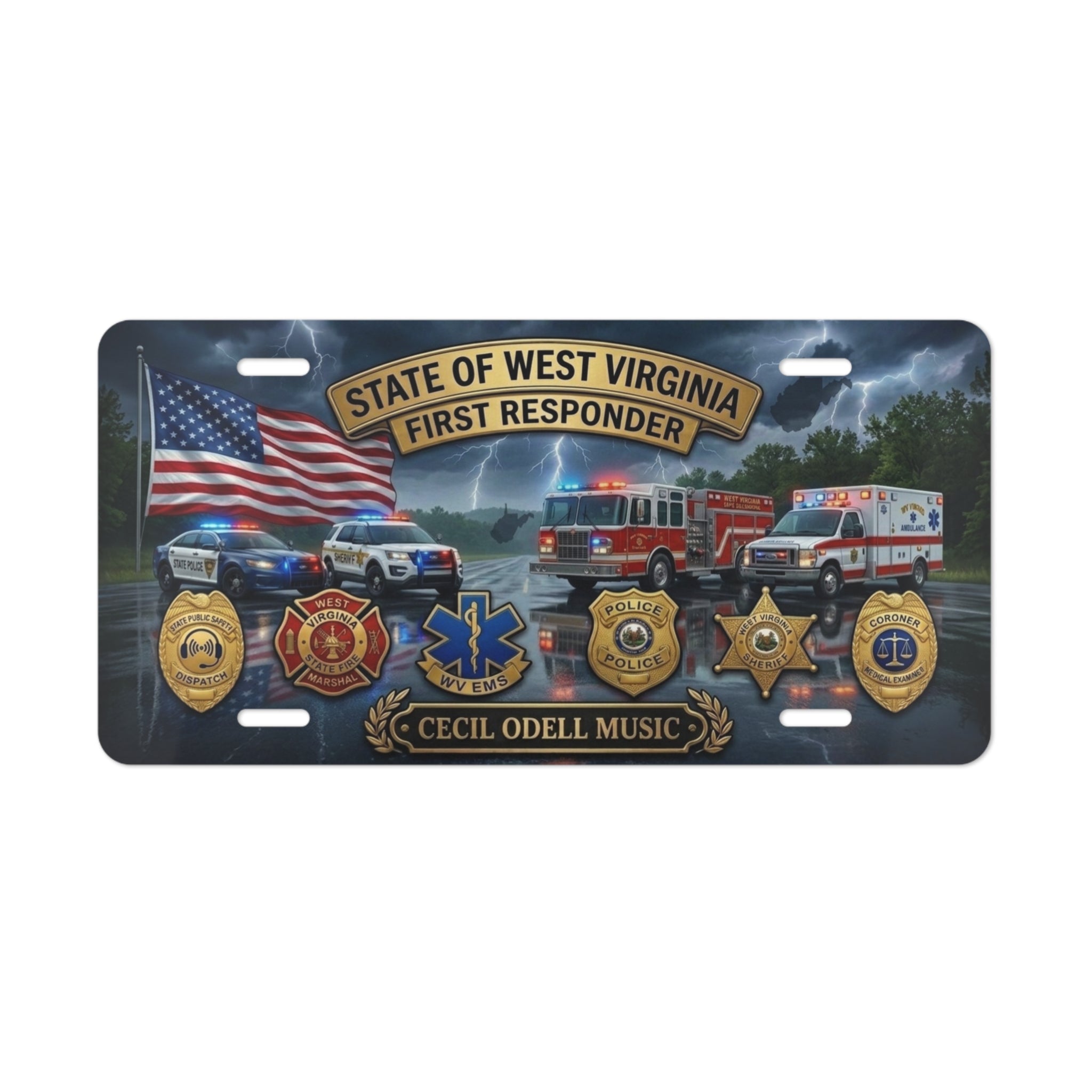 West Virginia First Responder Vanity Plate: Personalized Cecil Odell Music Design
