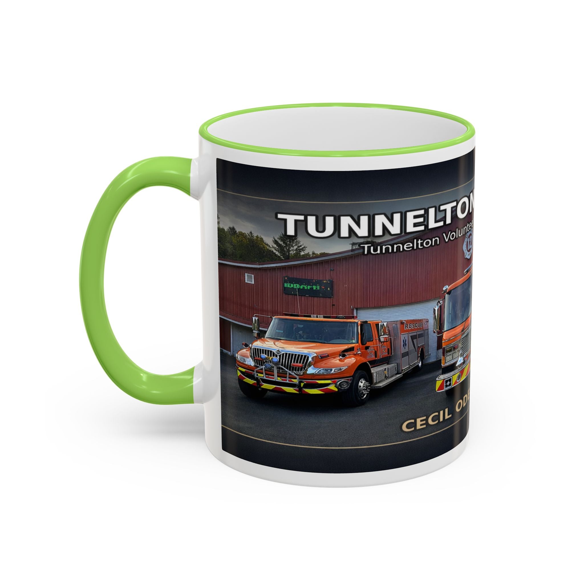 Fire Truck Photo Accent Rim Mug: "Cecil Odell Music" Volunteer Fire Department Tribute (11oz/15oz)