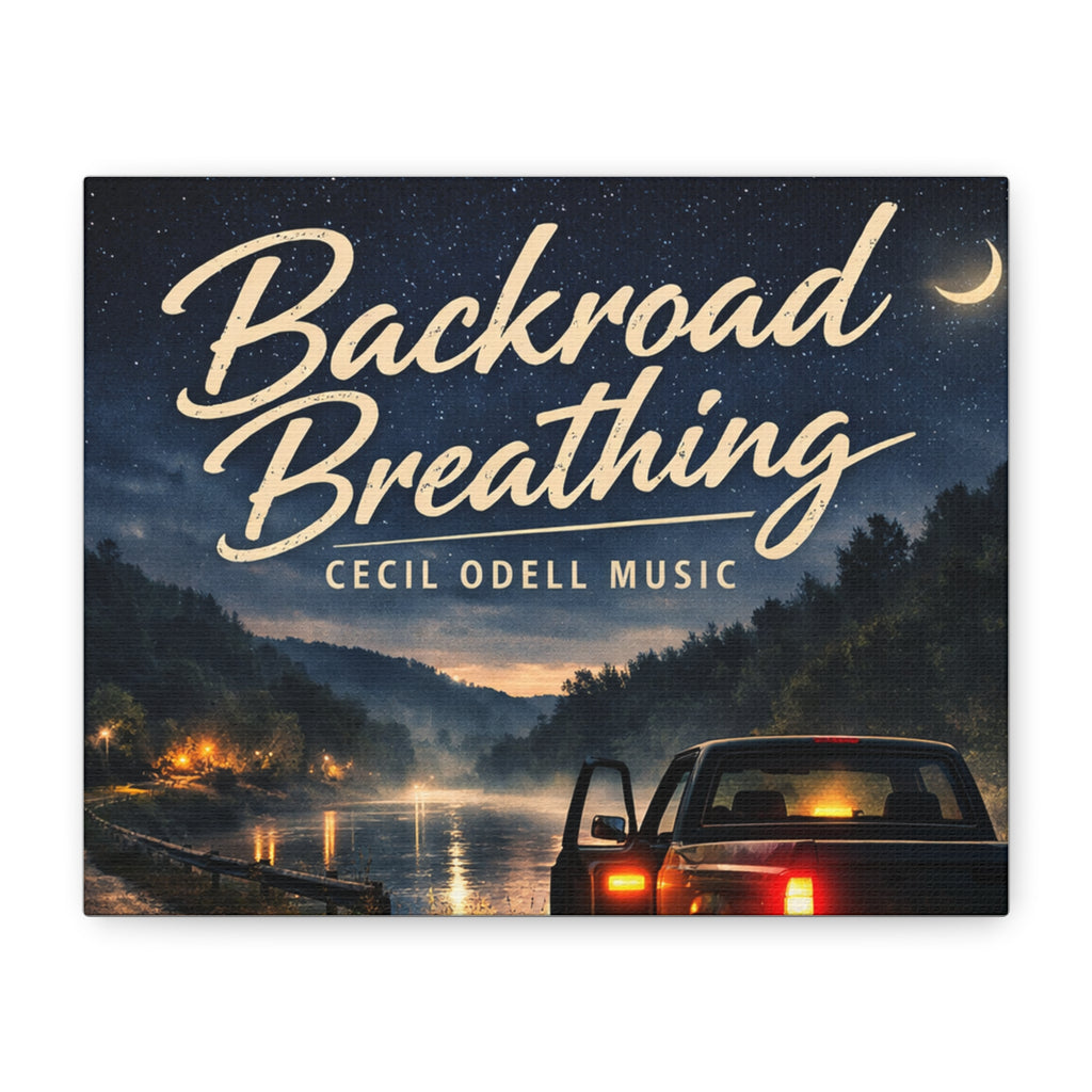 Backroad Breathing Matte Canvas Wall Art: Night Truck Landscape Music Print