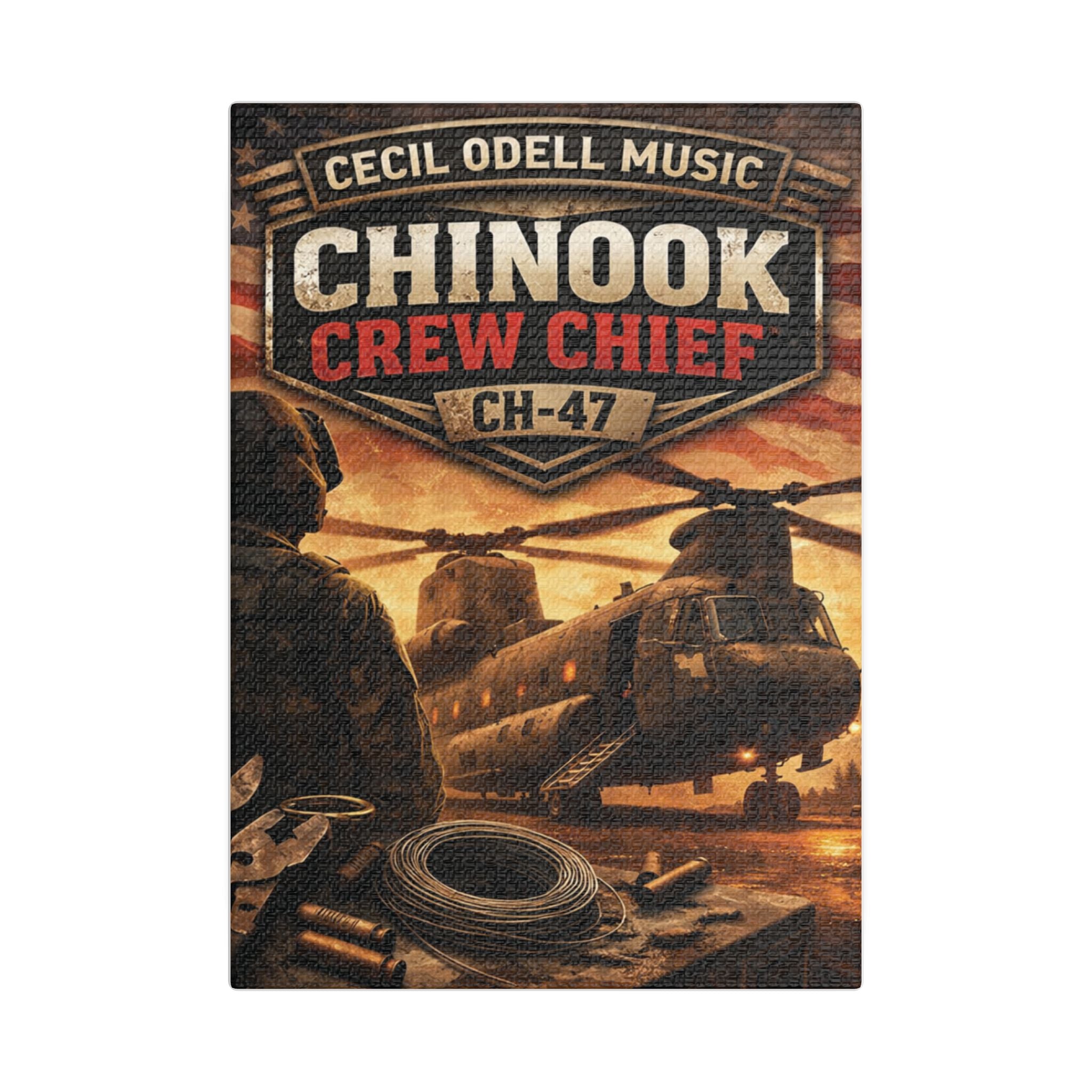 Chinook Crew Chief CH-47 Satin Stretched Canvas Wall Art