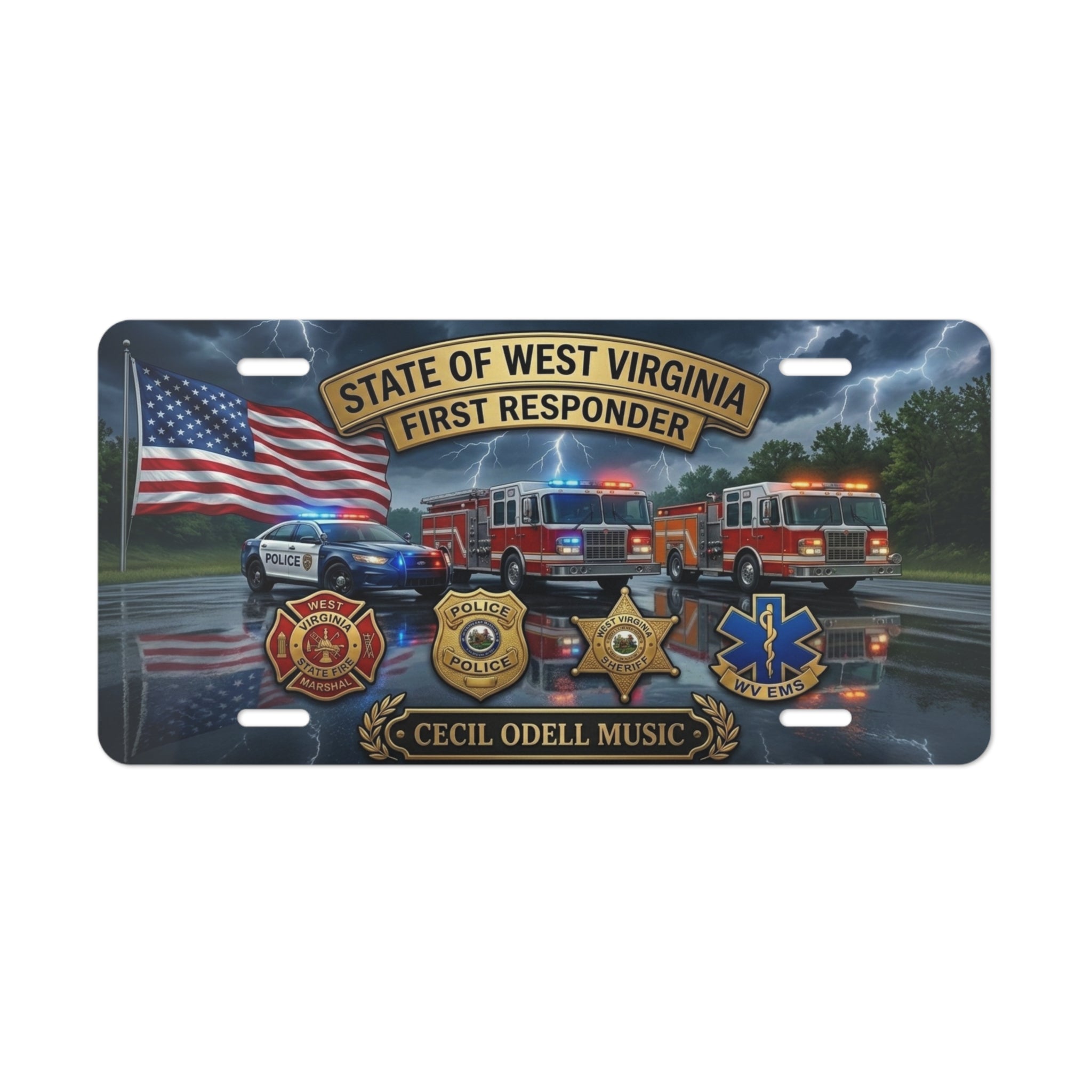 West Virginia First Responder Vanity Plate: Personalized "Cecil Odell Music" Tribute