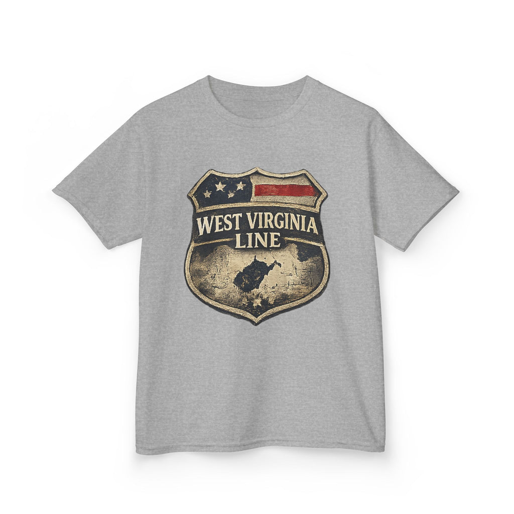 Kids T‑Shirt: Vintage West Virginia Line Badge with Eagle & American Flag