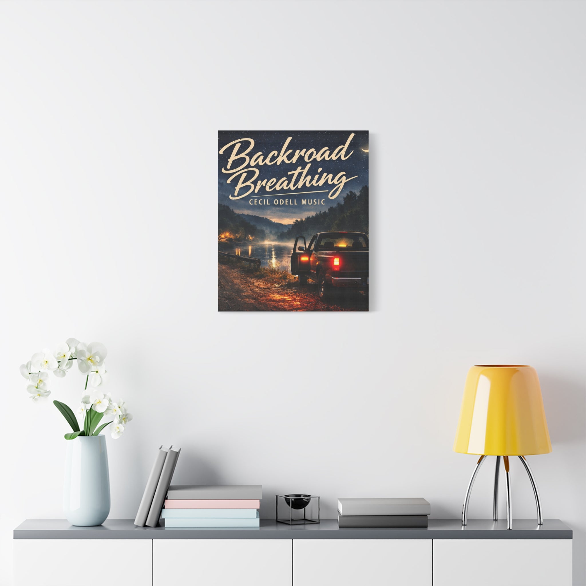 Backroad Breathing Matte Canvas Wall Art: Night Truck Landscape Music Print