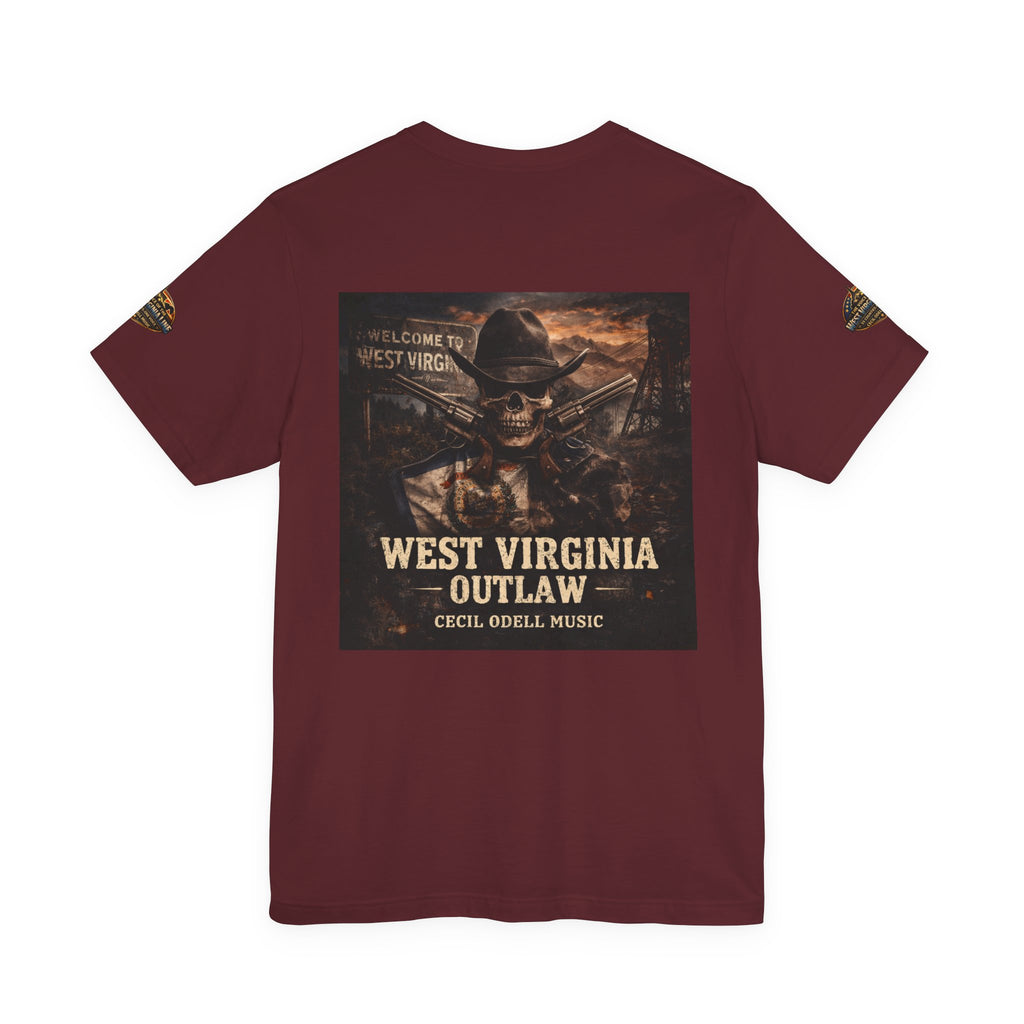 West Virginia Outlaw T-Shirt: Rustic Skull & Guns Country Graphic Tee