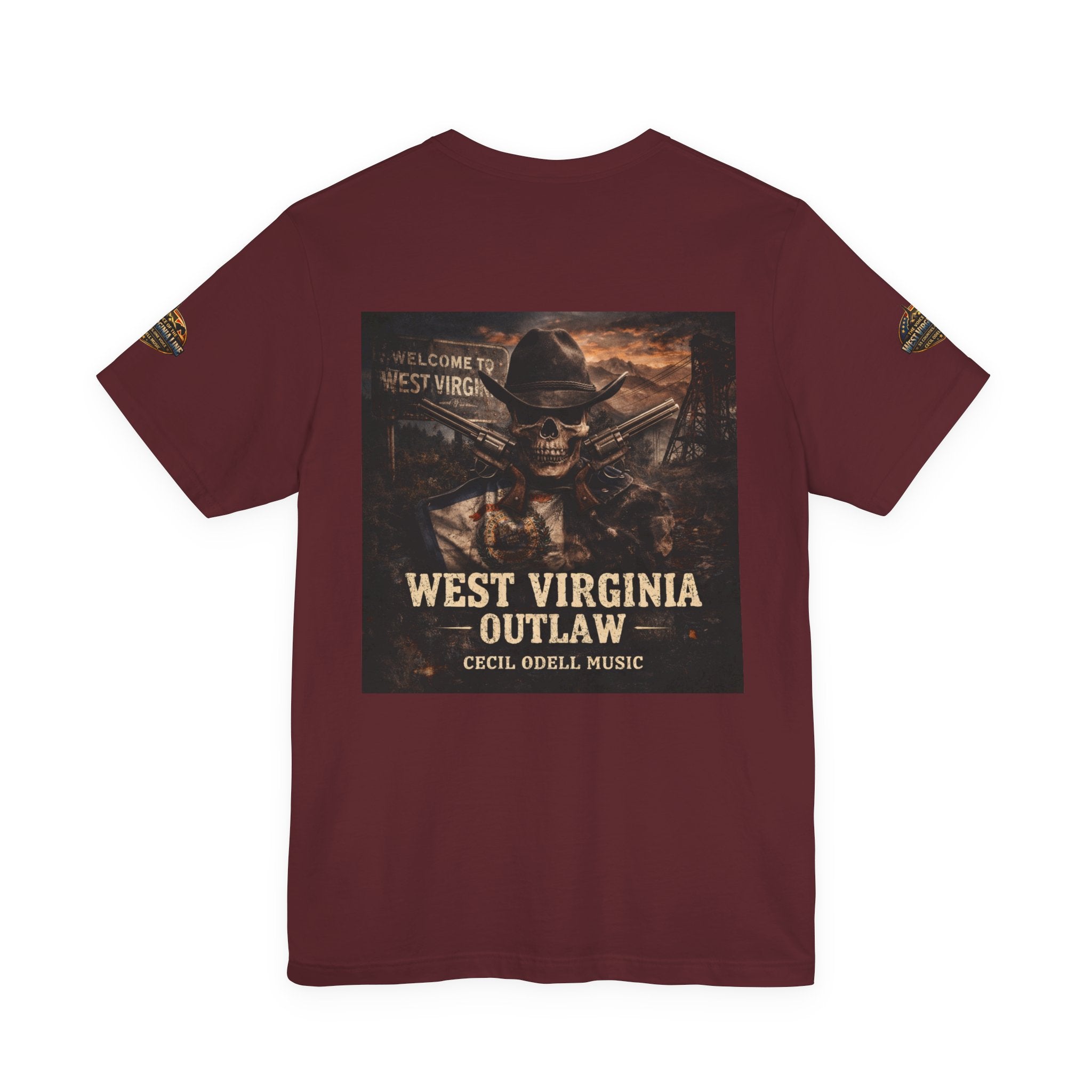 West Virginia Outlaw T-Shirt: Rustic Skull & Guns Country Graphic Tee