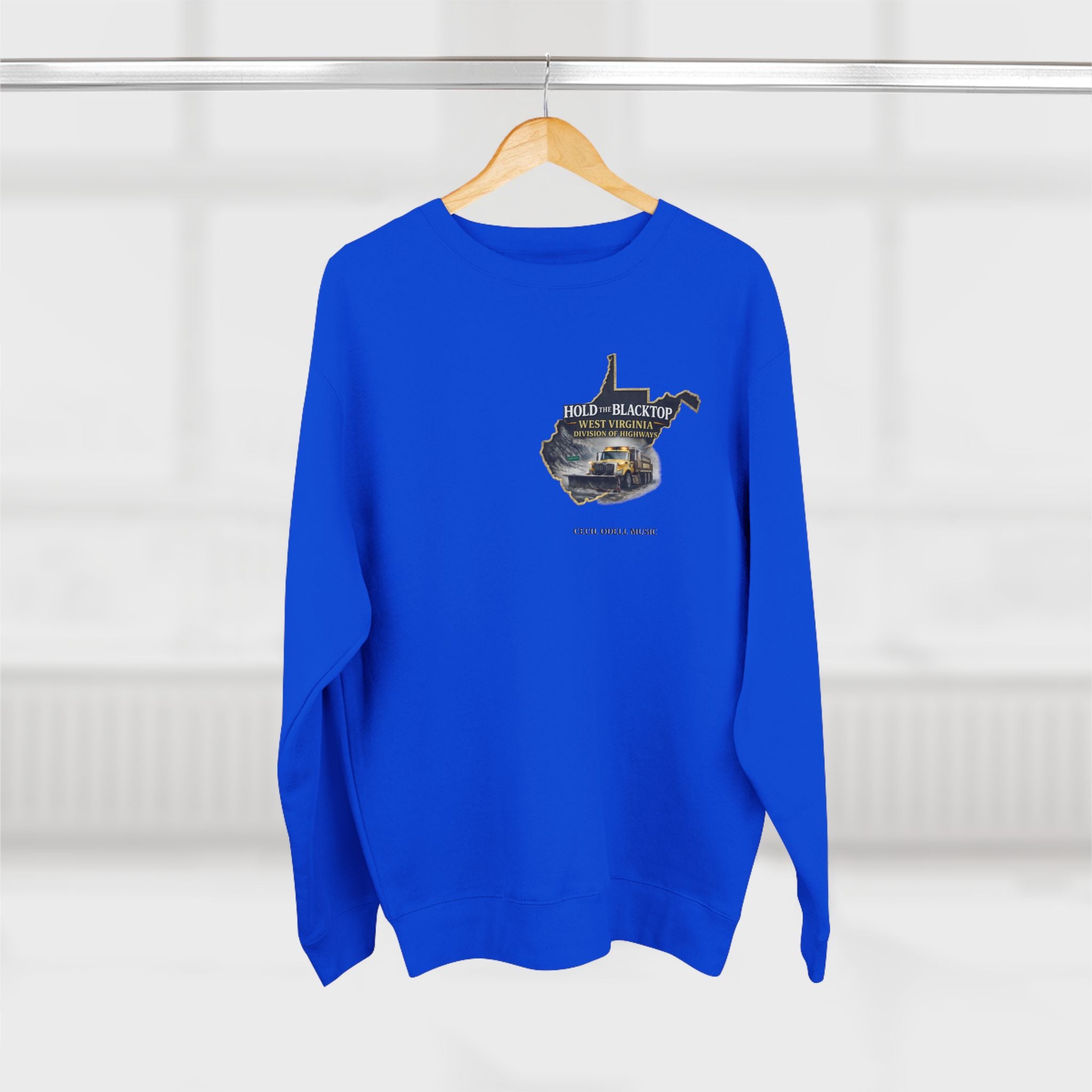 West Virginia Blacktop Crewneck Sweatshirt: 'Hold the Blacktop' State Graphic