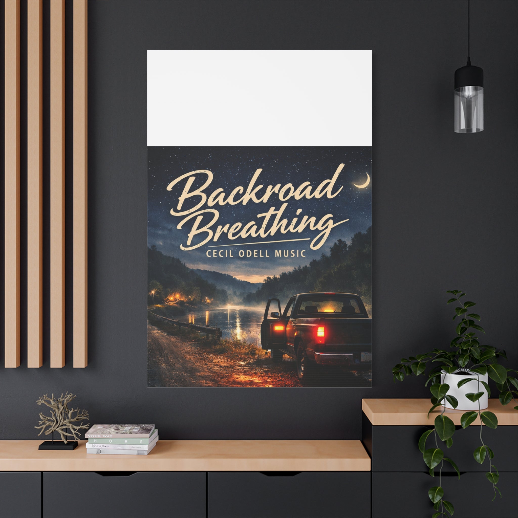 Backroad Breathing Matte Canvas Wall Art: Night Truck Landscape Music Print