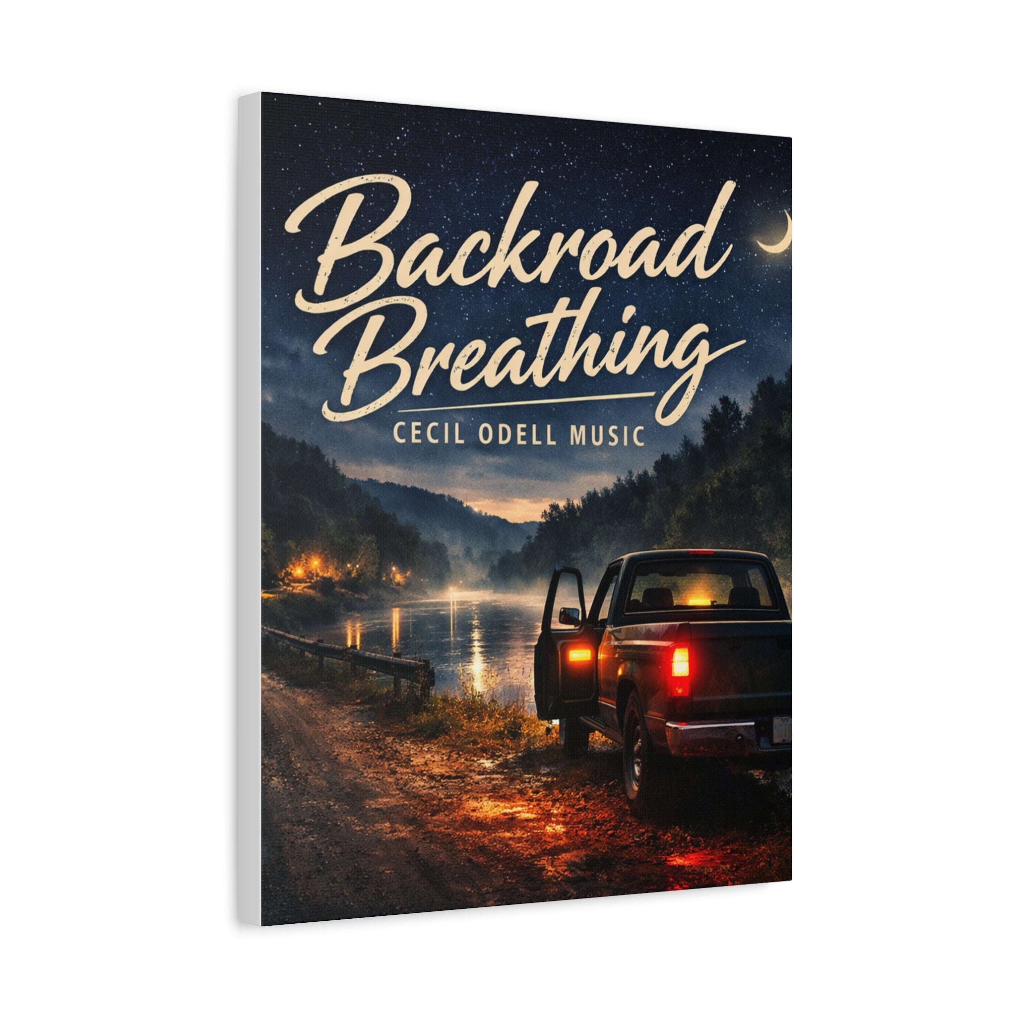 Backroad Breathing Matte Canvas Wall Art – Night Truck Landscape Music Print