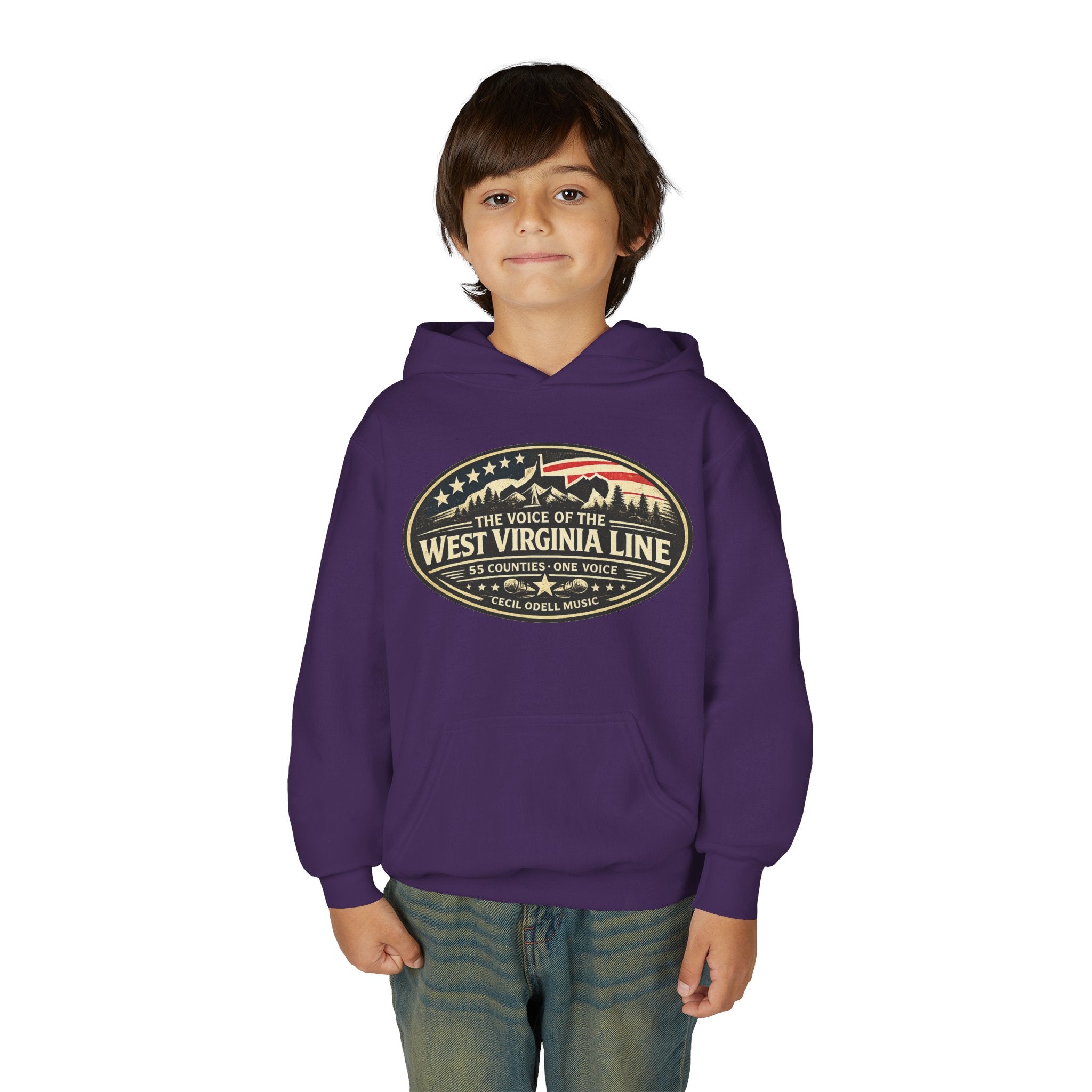 Youth Hoodie - '55 County Line' West Virginia Line Music Graphic Pullover