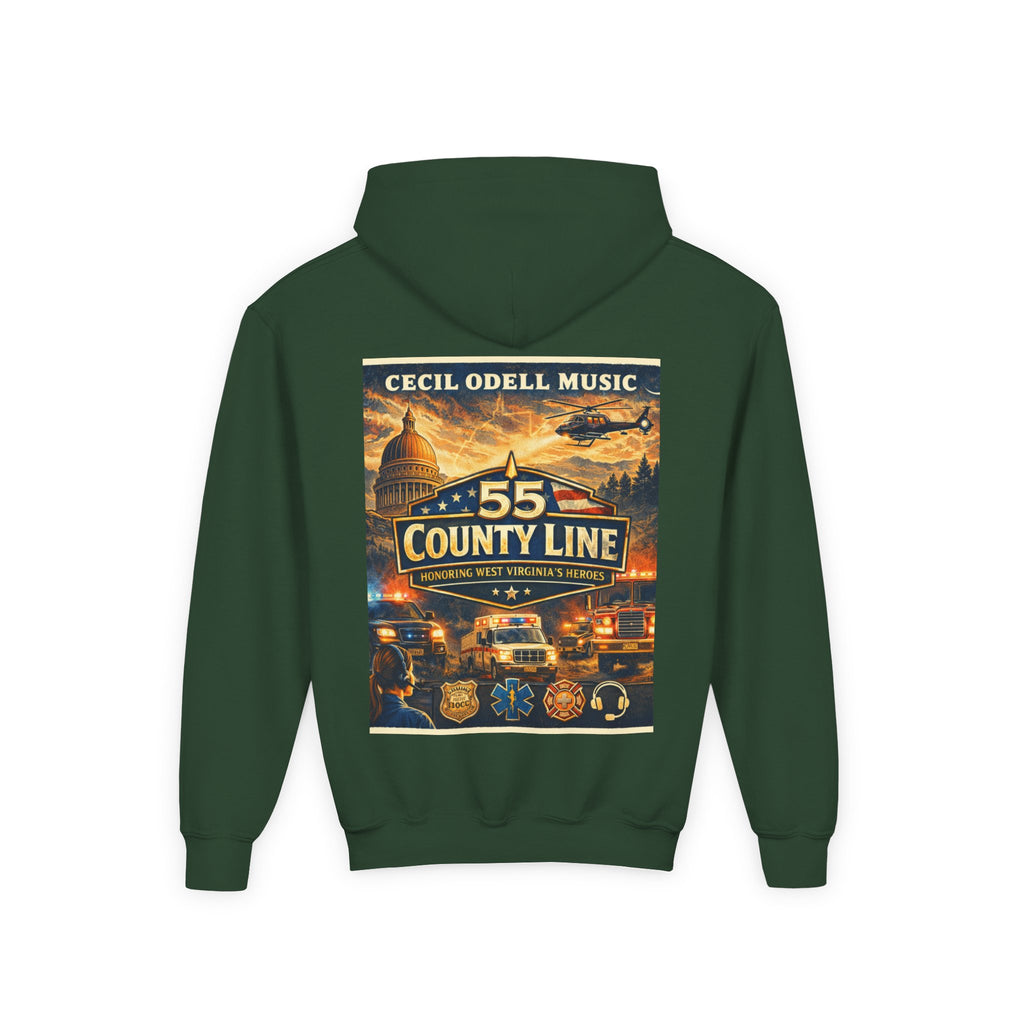 Youth Hoodie - '55 County Line' West Virginia Line Music Graphic Pullover
