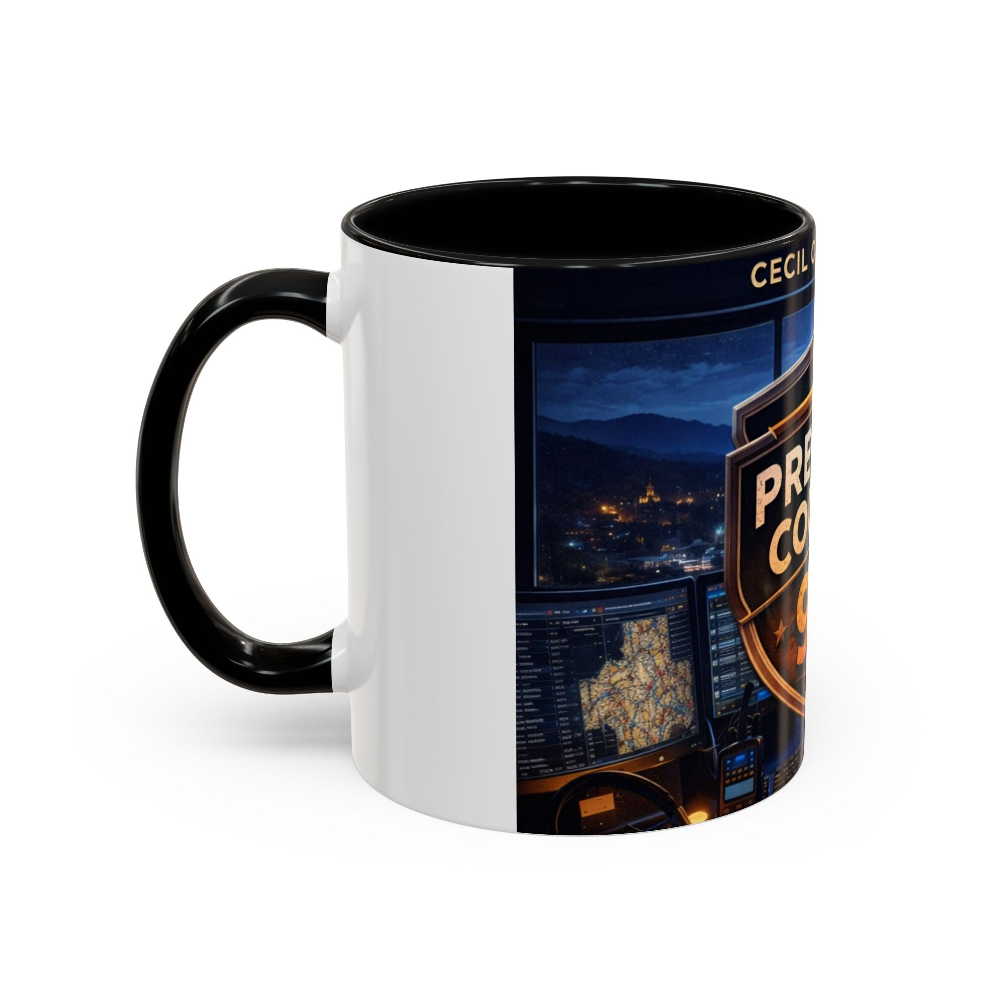 Preston County 911 Coffee Mug: Emergency Dispatch Badge Accent Mug