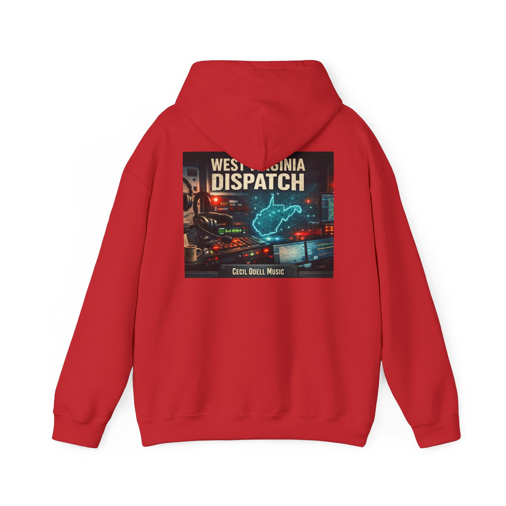 West Virginia Dispatch Hoodie: Retro Neon State Map & Eagle Graphic