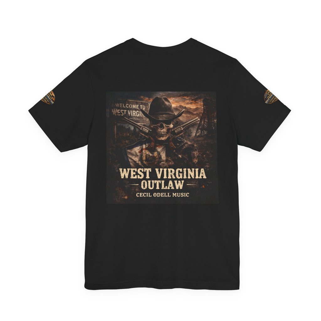 West Virginia Outlaw T-Shirt: Rustic Skull & Guns Country Graphic Tee