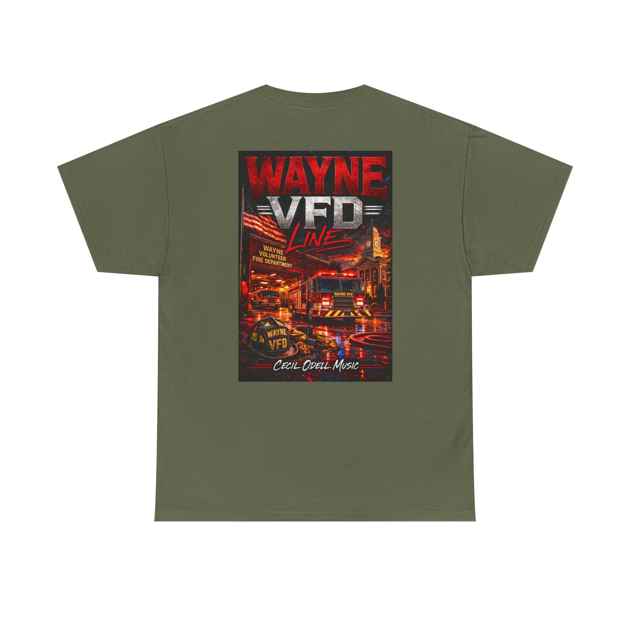 Wayne VFD Line Graphic Tee: Retro Firefighter Poster Shirt