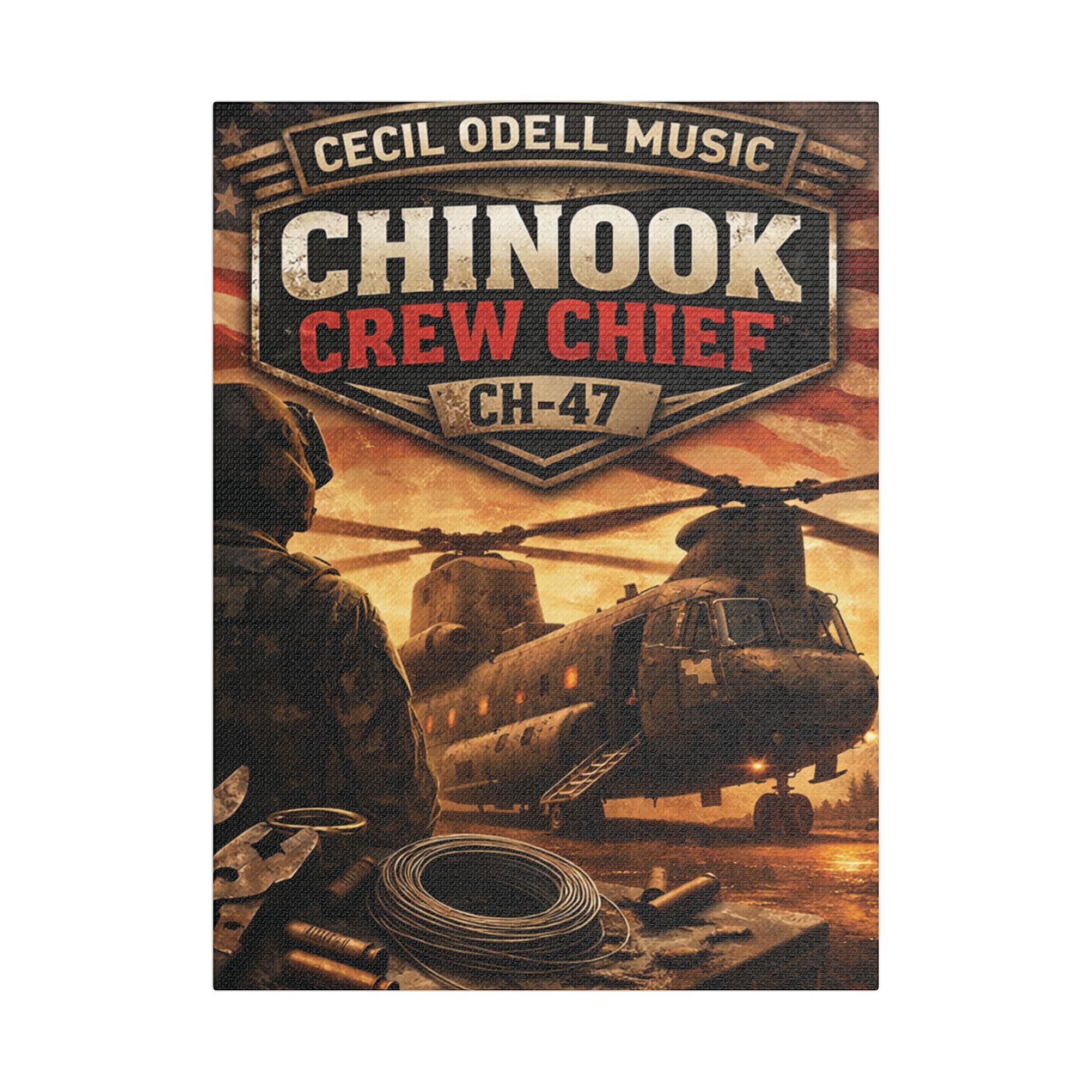Chinook Crew Chief CH-47 Satin Stretched Canvas Wall Art