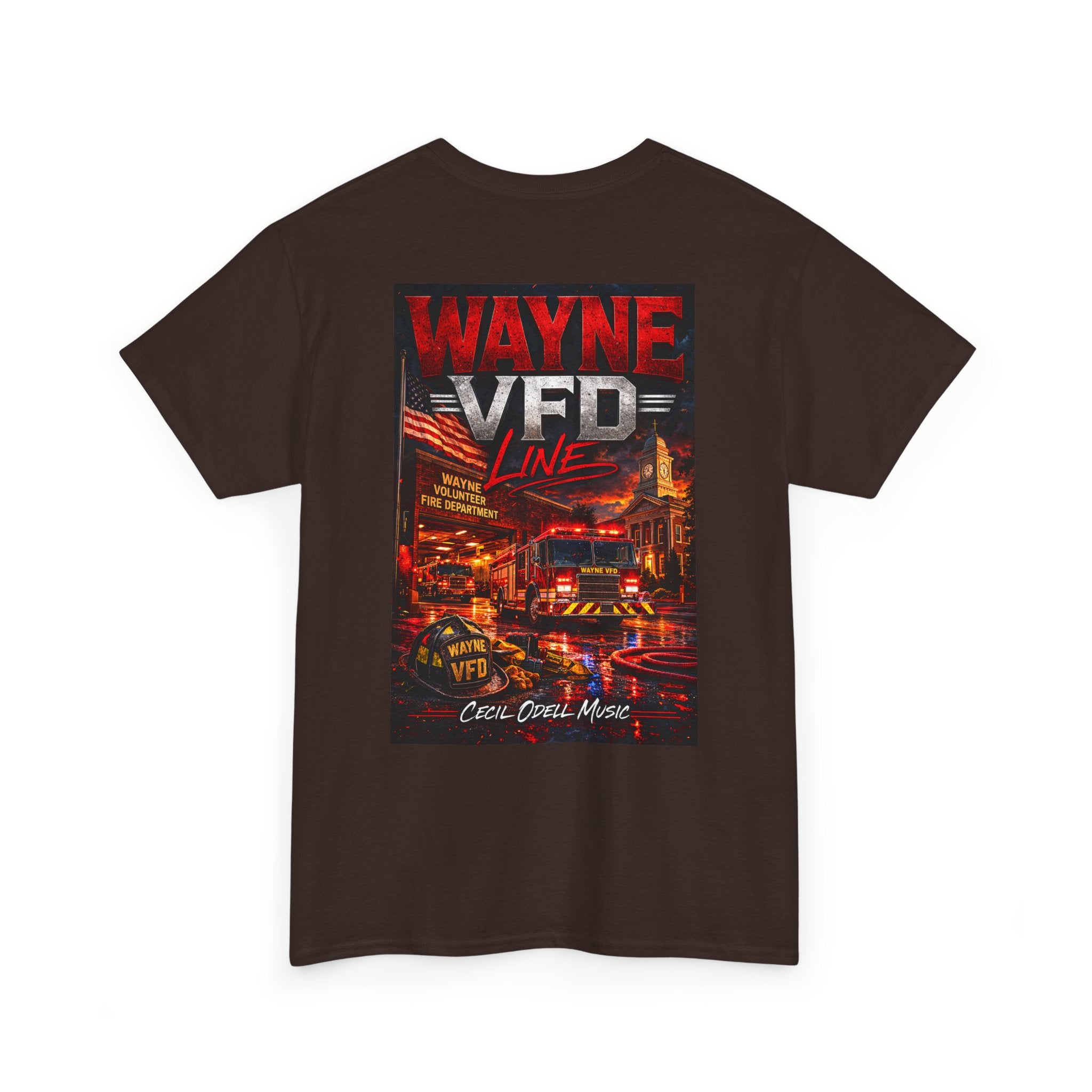 Wayne VFD Line Graphic Tee: Retro Firefighter Poster Shirt