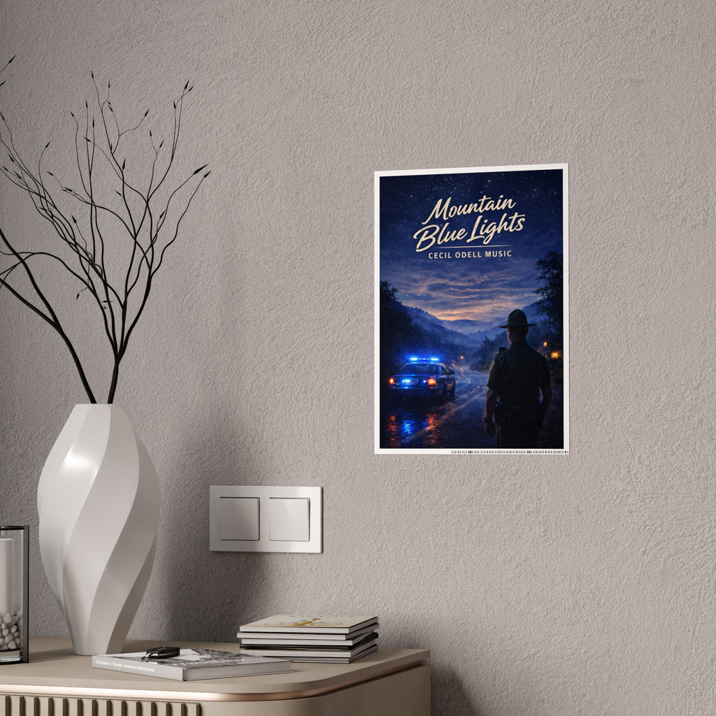 Poster: "Mountain Blue Lights" Movie-Style Gloss Art Print