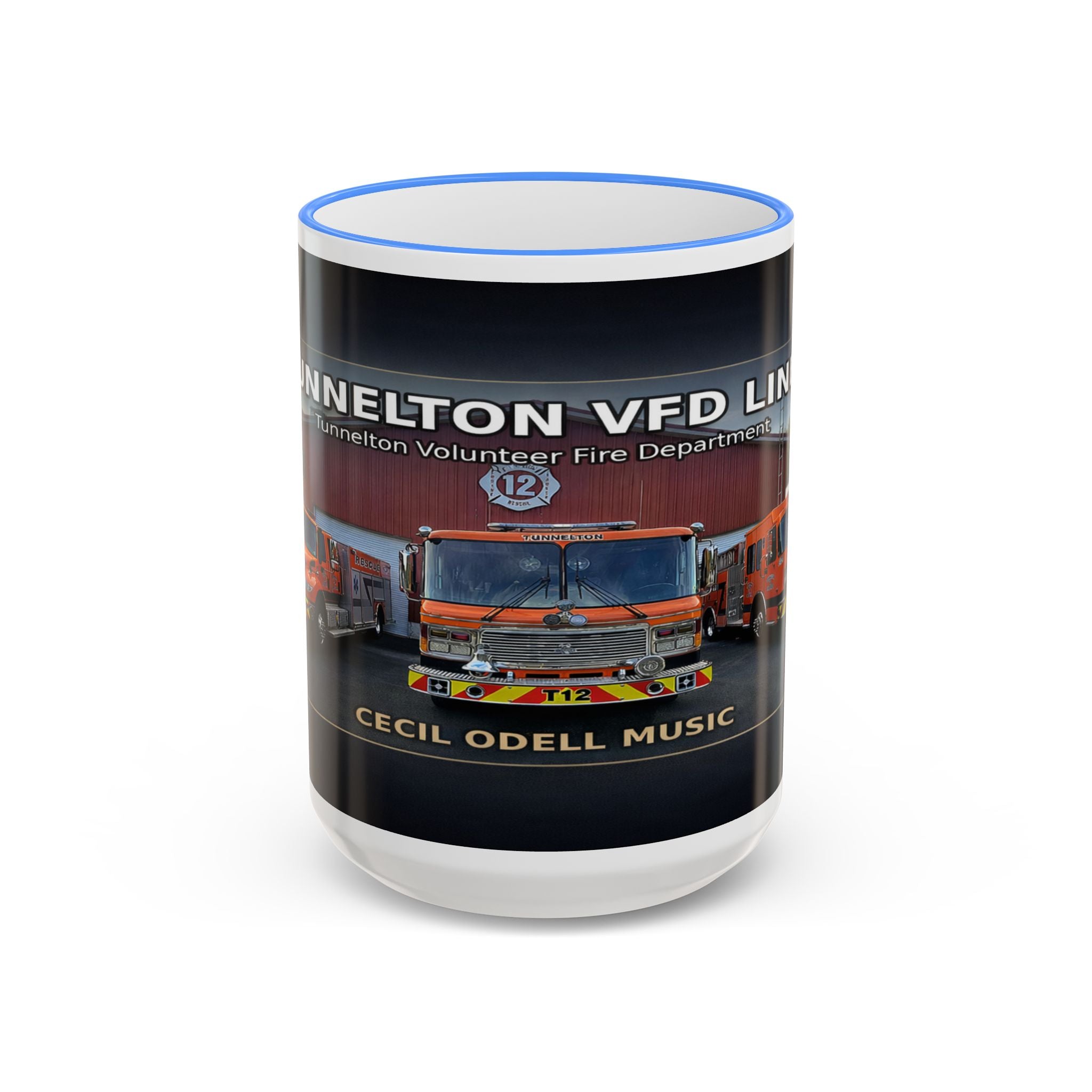 Fire Truck Photo Accent Rim Mug: "Cecil Odell Music" Volunteer Fire Department Tribute (11oz/15oz)