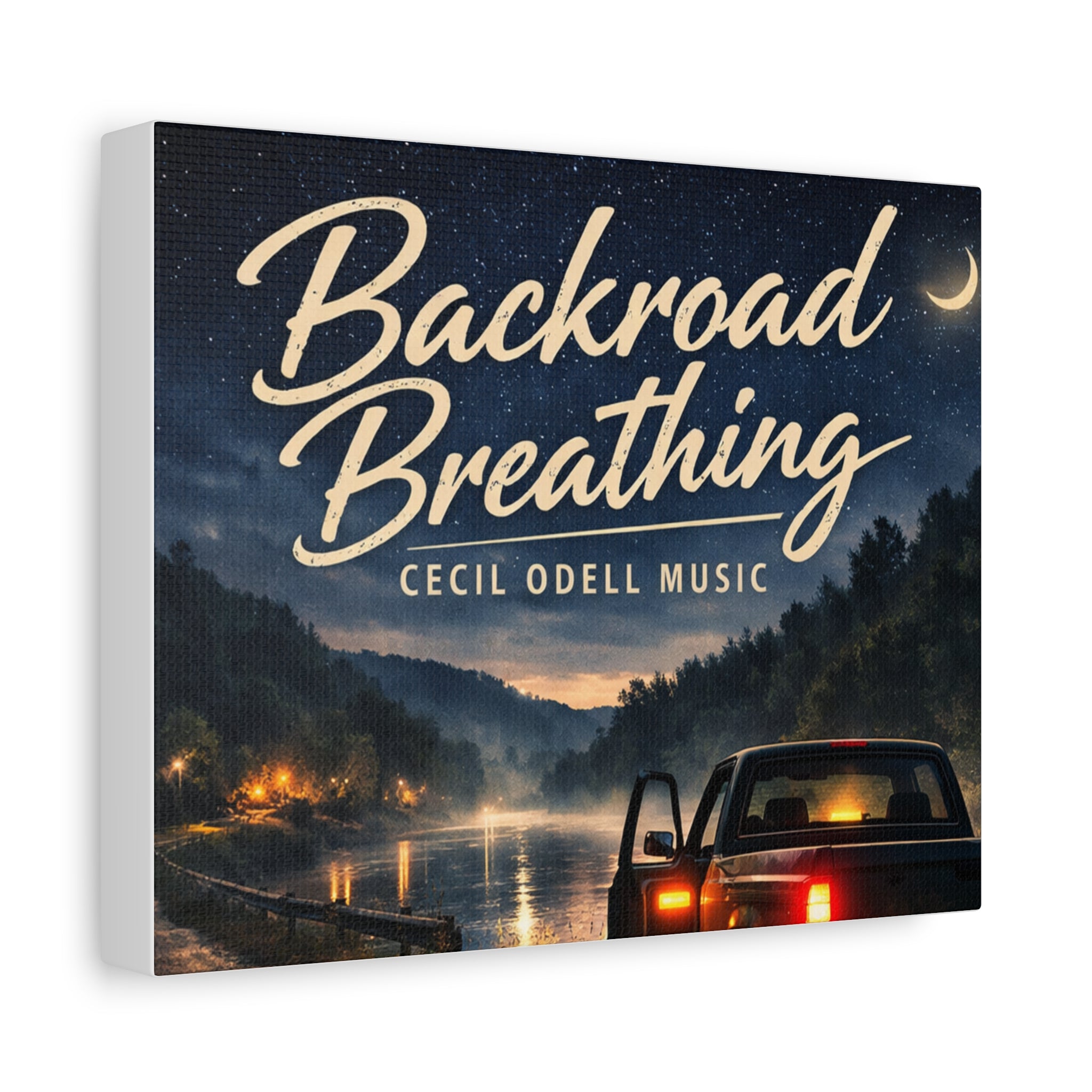 Backroad Breathing Matte Canvas Wall Art – Night Truck Landscape Music Print