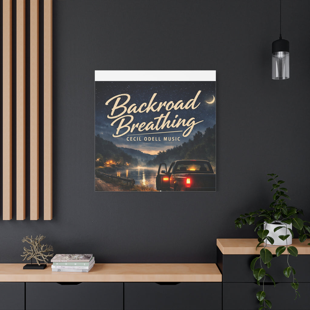 Backroad Breathing Matte Canvas Wall Art: Night Truck Landscape Music Print