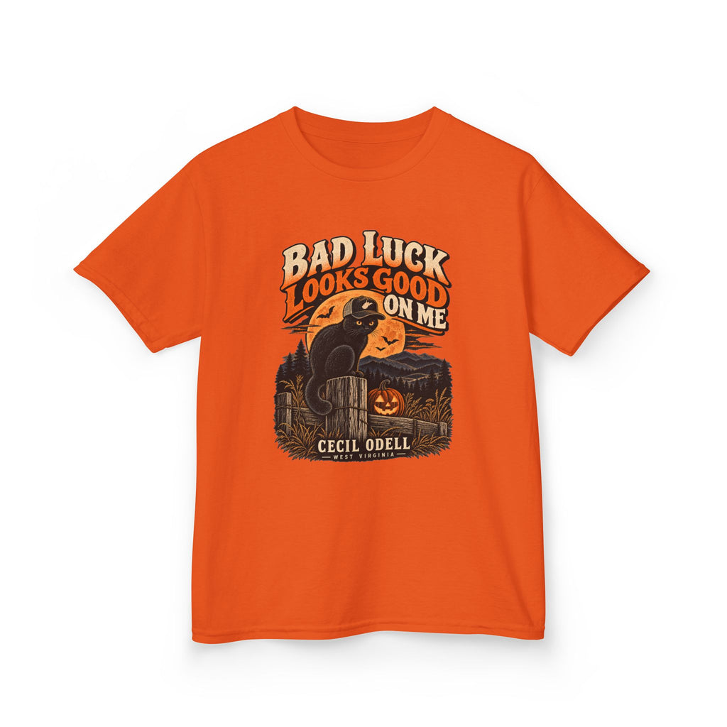 Bad Luck Looks Good on Me Kids Halloween Tee | Cecil Odell