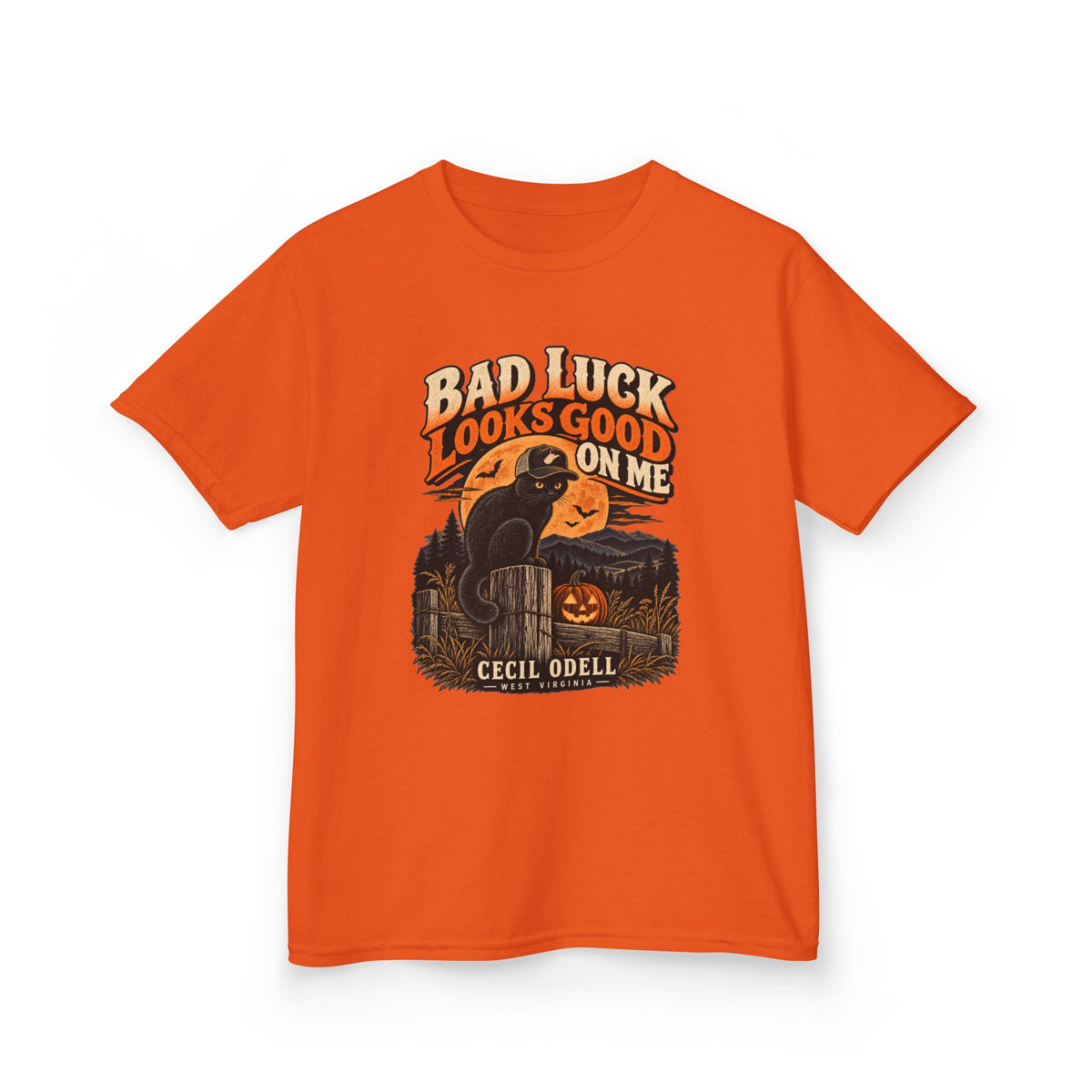 Bad Luck Looks Good on Me Kids Halloween Tee | Cecil Odell