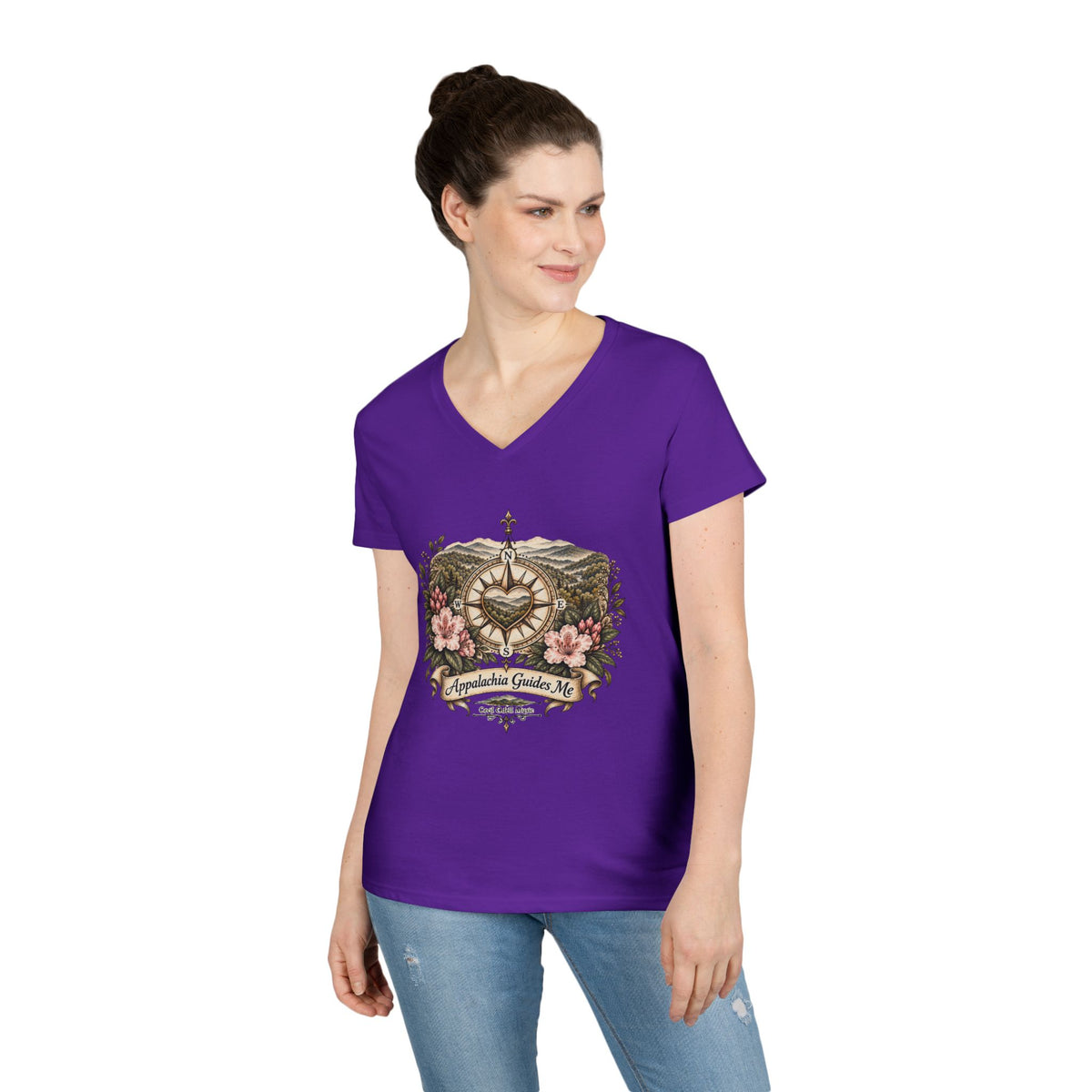 Appalachian Guide Floral Compass V-Neck Tee