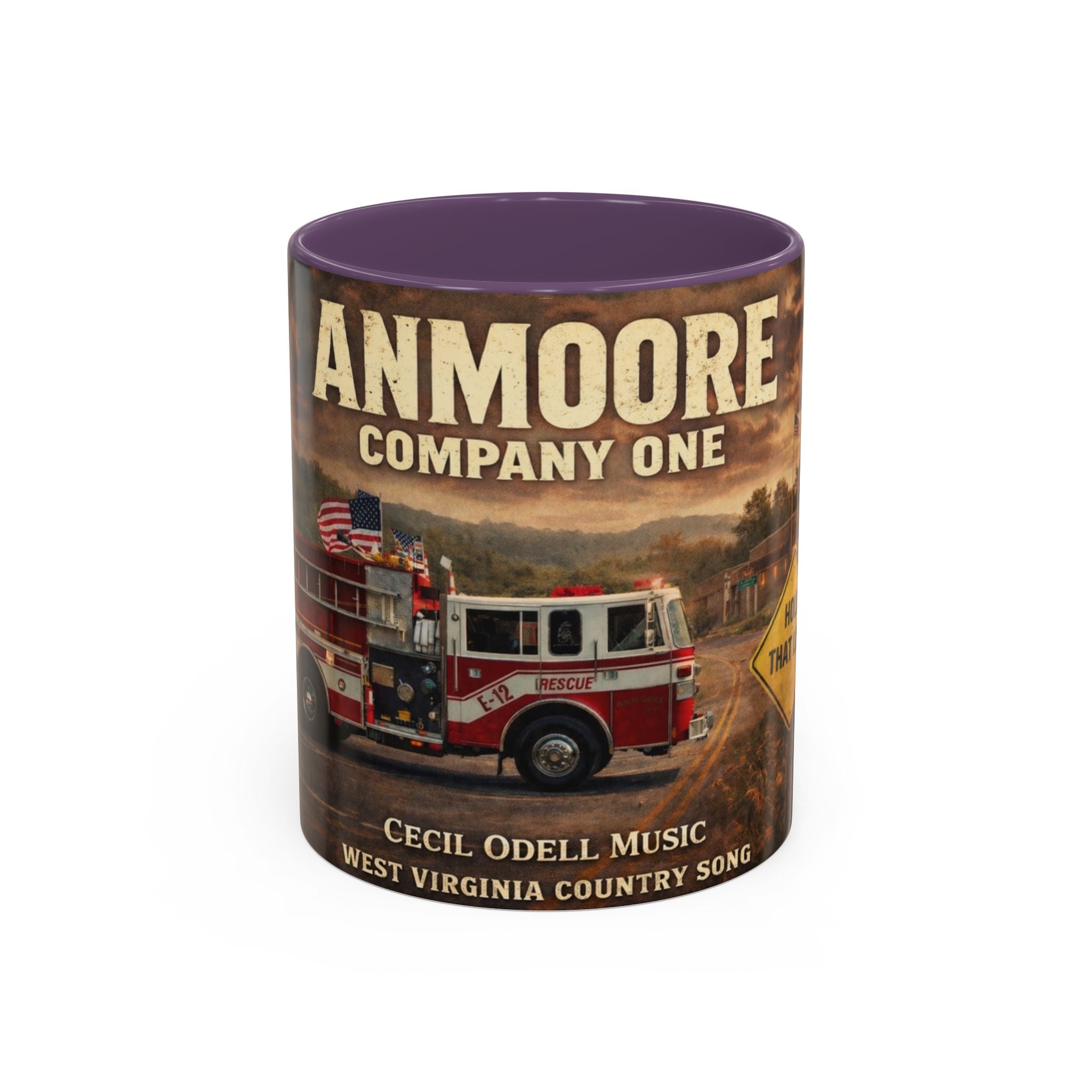 Anmoore Company One Firetruck Accent Coffee Mug – 'Hold That Line' West Virginia Country Music Tribute