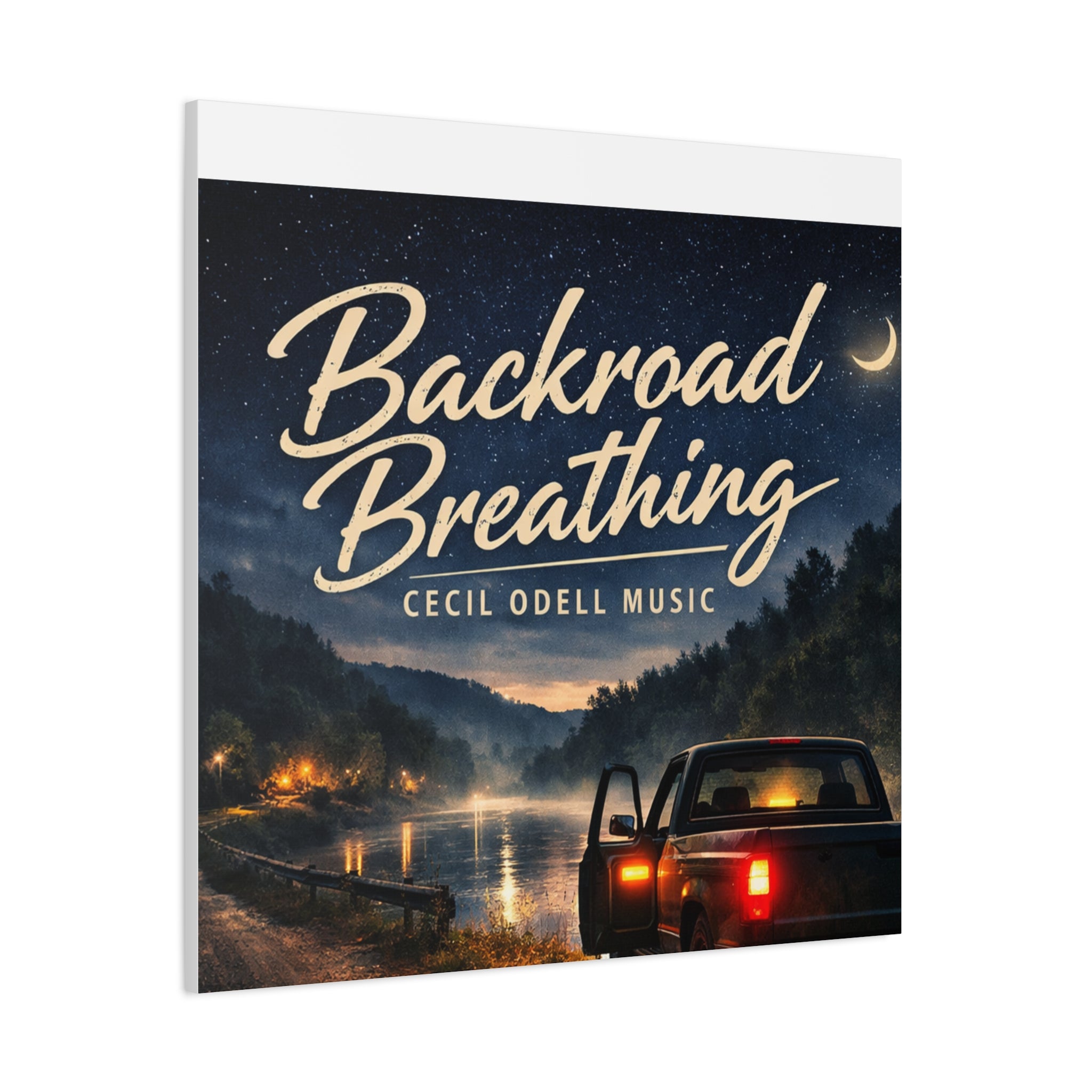 Backroad Breathing Matte Canvas Wall Art: Night Truck Landscape Music Print