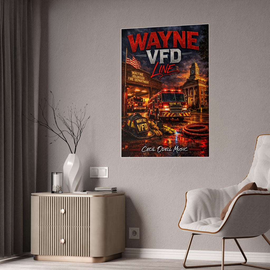 Wayne VFD Line Gloss Poster: Firefighter Station Art Print