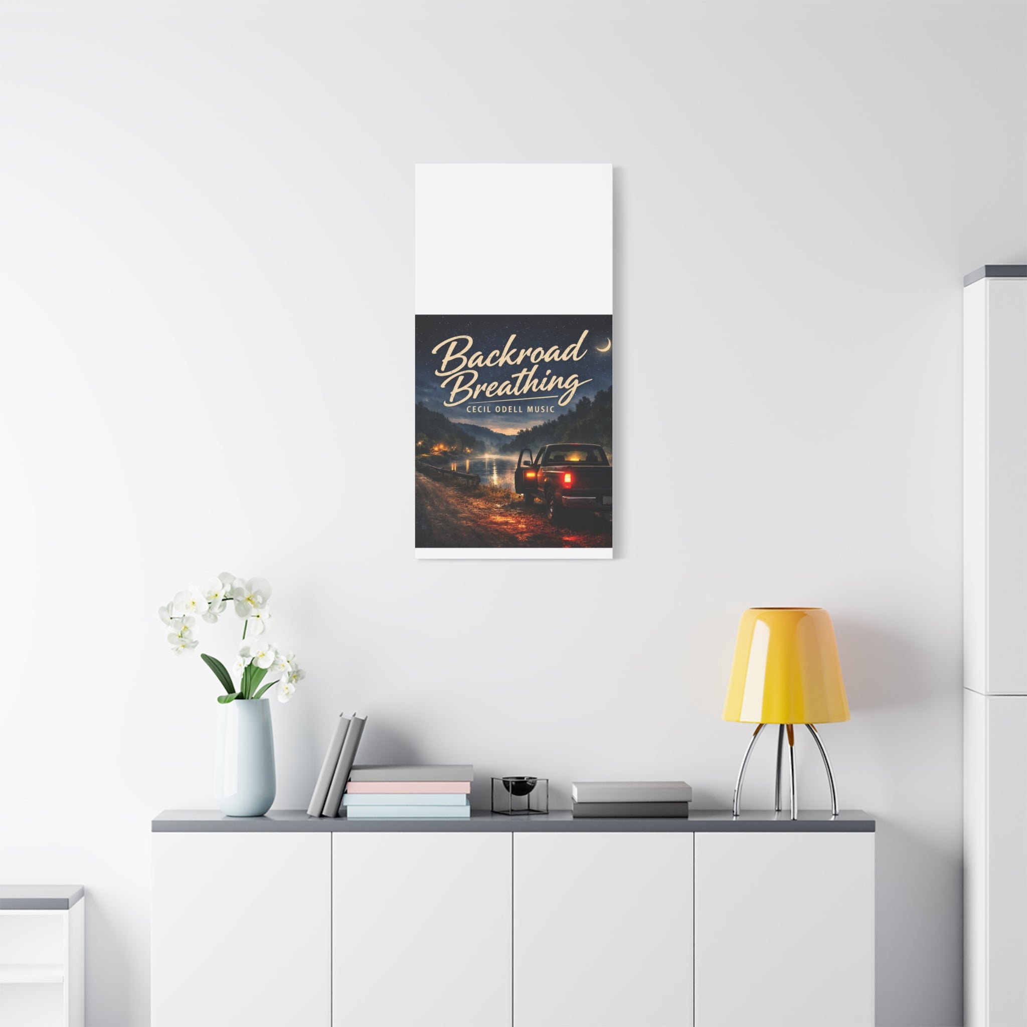 Backroad Breathing Matte Canvas Wall Art: Night Truck Landscape Music Print