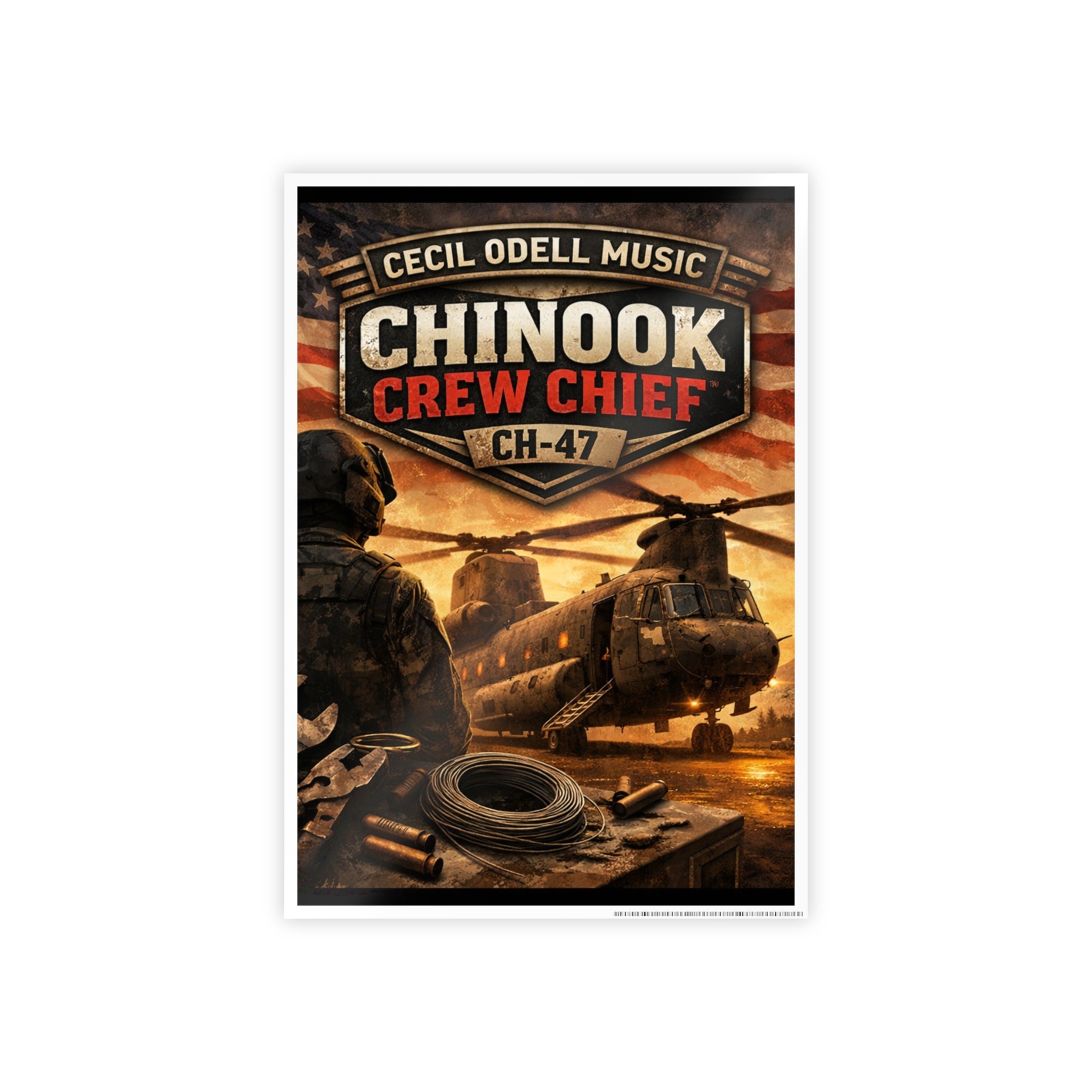 Chinook Crew Chief CH-47 Gloss Poster: Military Helicopter Wall Art