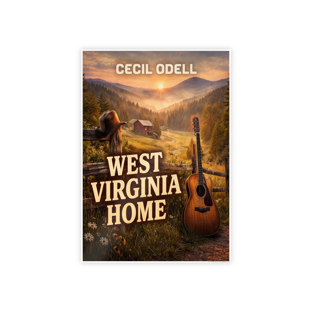 West Virginia Home Poster: Rustic Mountain Guitar Wall Art