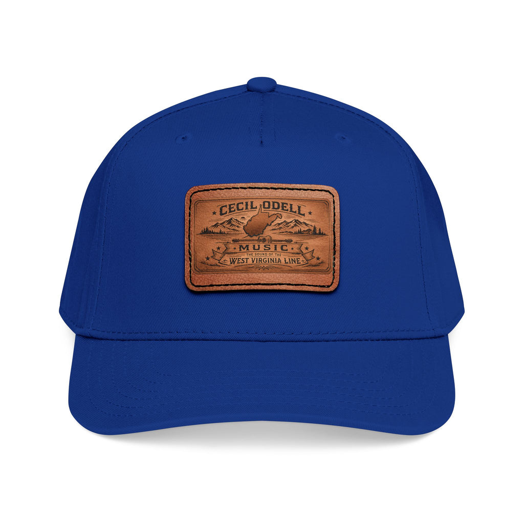 Leather Patch Baseball Cap: Vintage Music Logo Mid-Profile Hat