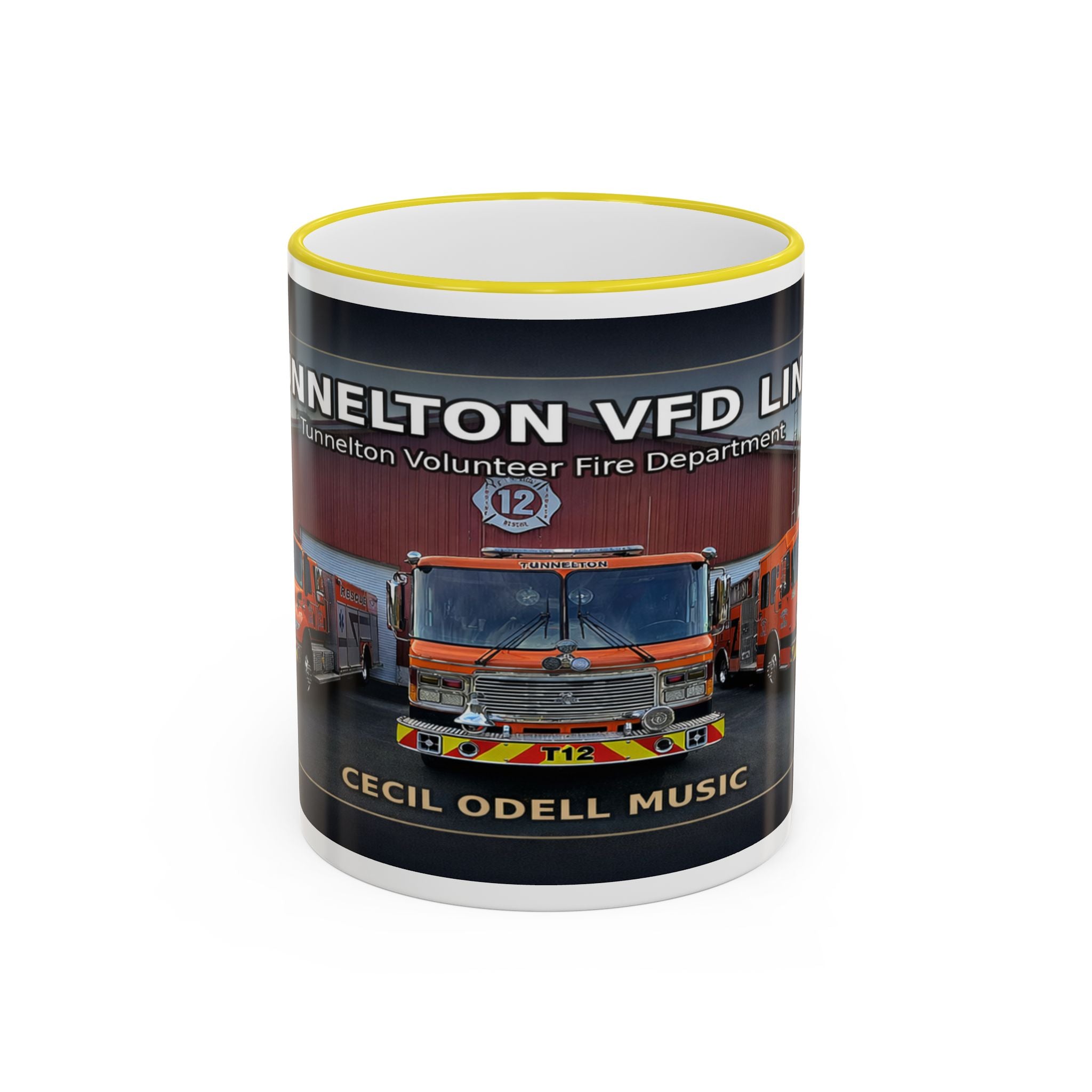 Fire Truck Photo Accent Rim Mug: "Cecil Odell Music" Volunteer Fire Department Tribute (11oz/15oz)