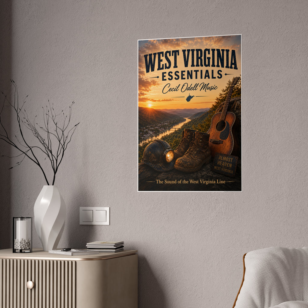 West Virginia Essentials Poster — Rustic Mountain Music Travel Wall Art