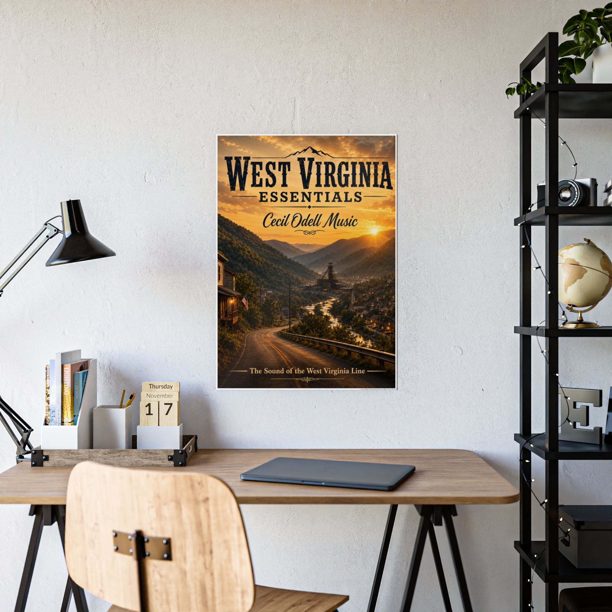 West Virginia Essentials Vintage Sunset Poster — Cecil Odell Music Scenic Wall Art