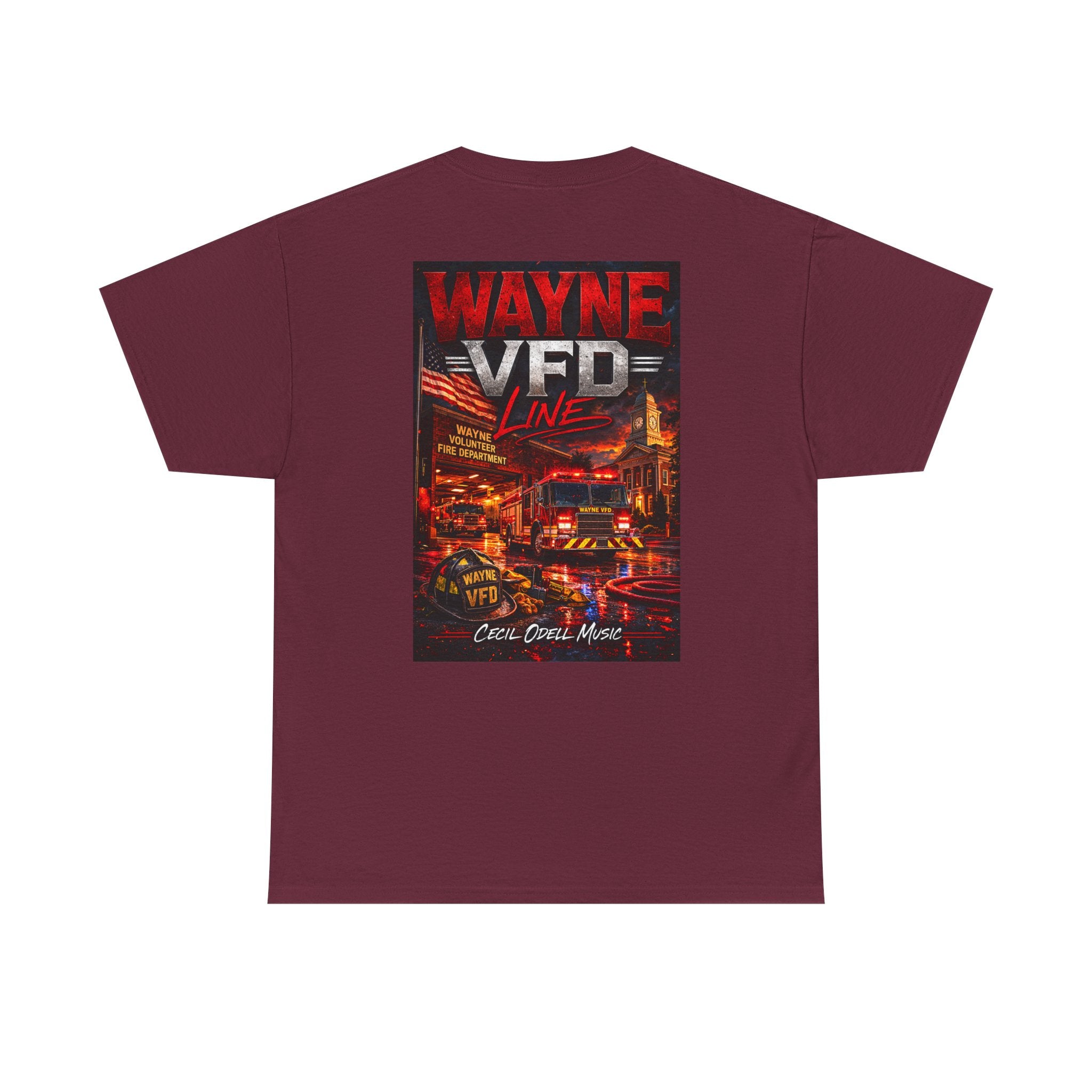 Wayne VFD Line Graphic Tee: Retro Firefighter Poster Shirt