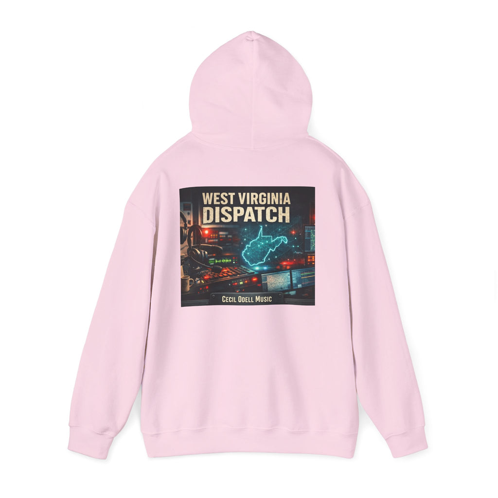 West Virginia Dispatch Hoodie: Retro Neon State Map & Eagle Graphic