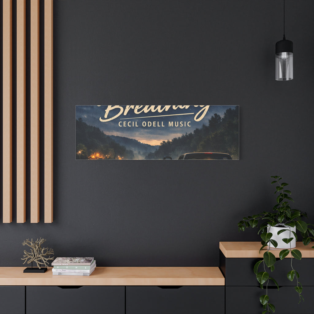 Backroad Breathing Matte Canvas Wall Art: Night Truck Landscape Music Print