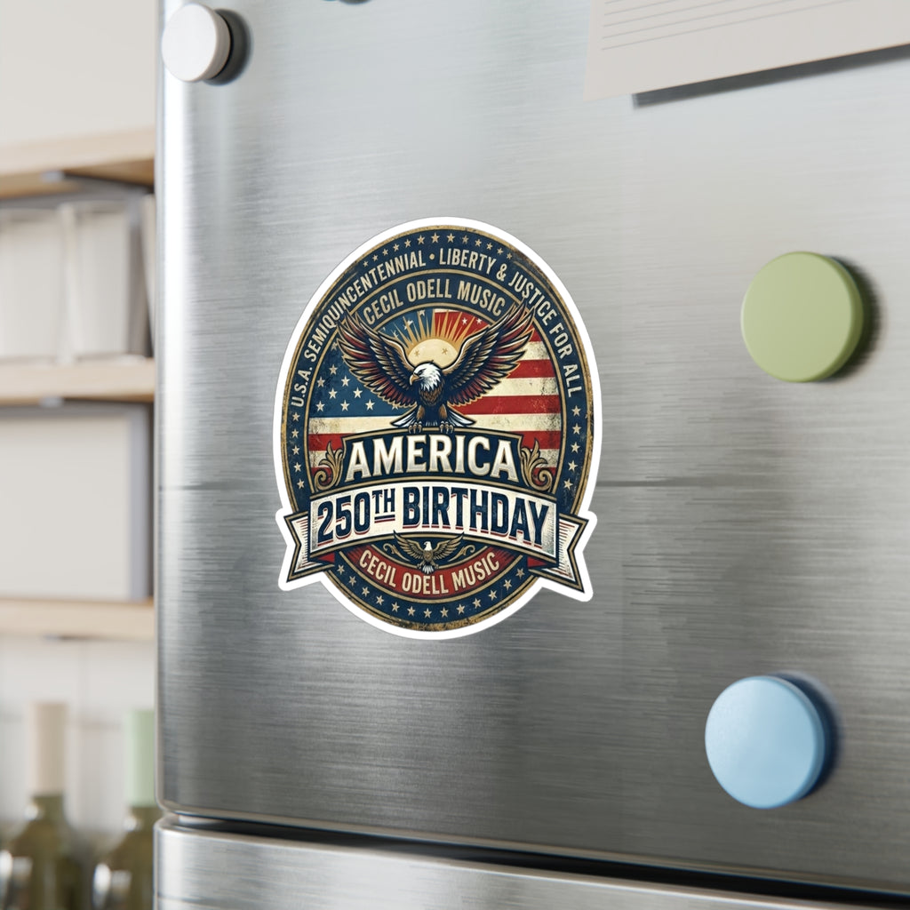America 250th Birthday Kiss-Cut Vinyl Sticker: Patriotic Eagle Emblem