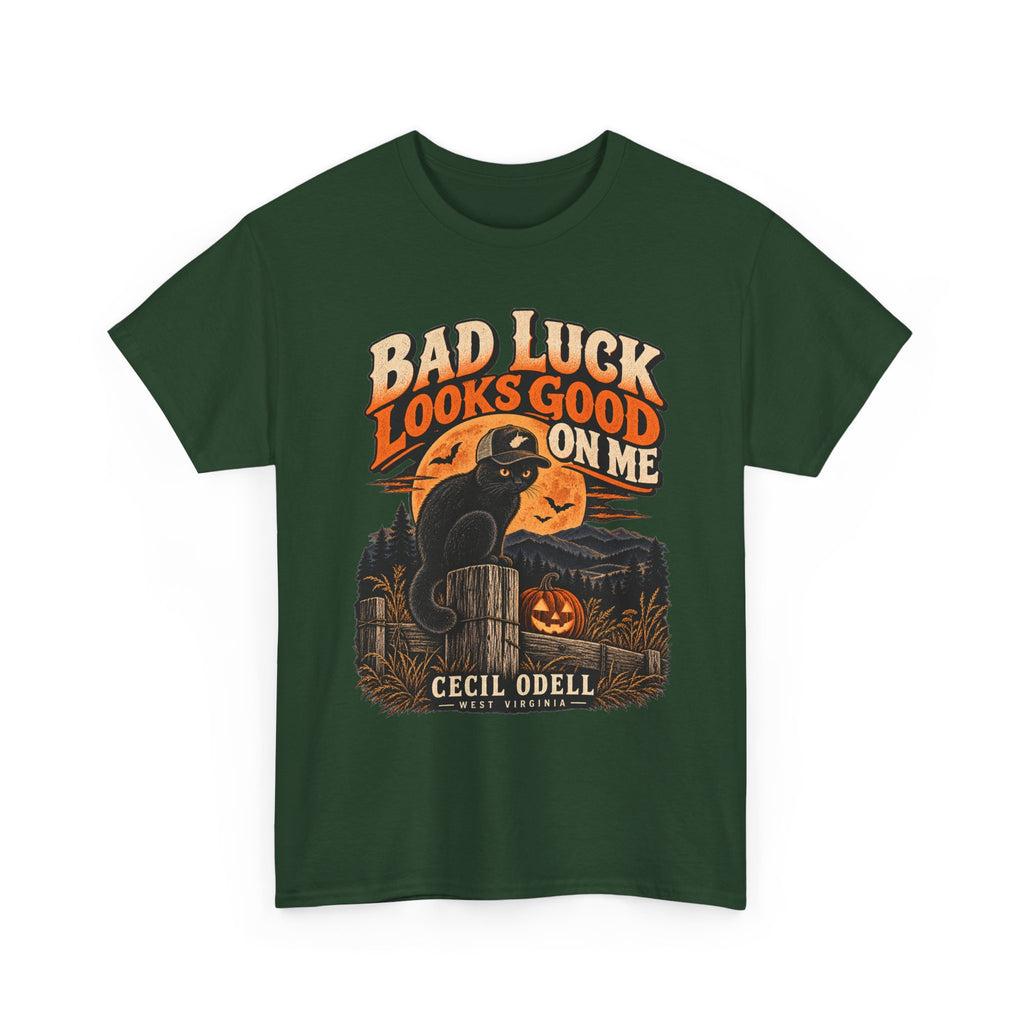 Bad Luck Looks Good on Me Halloween Tee | Cecil Odell