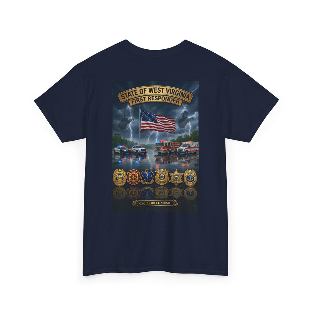 West Virginia First Responders Tribute Tee: State Emblem & American Flag Memorial Shirt